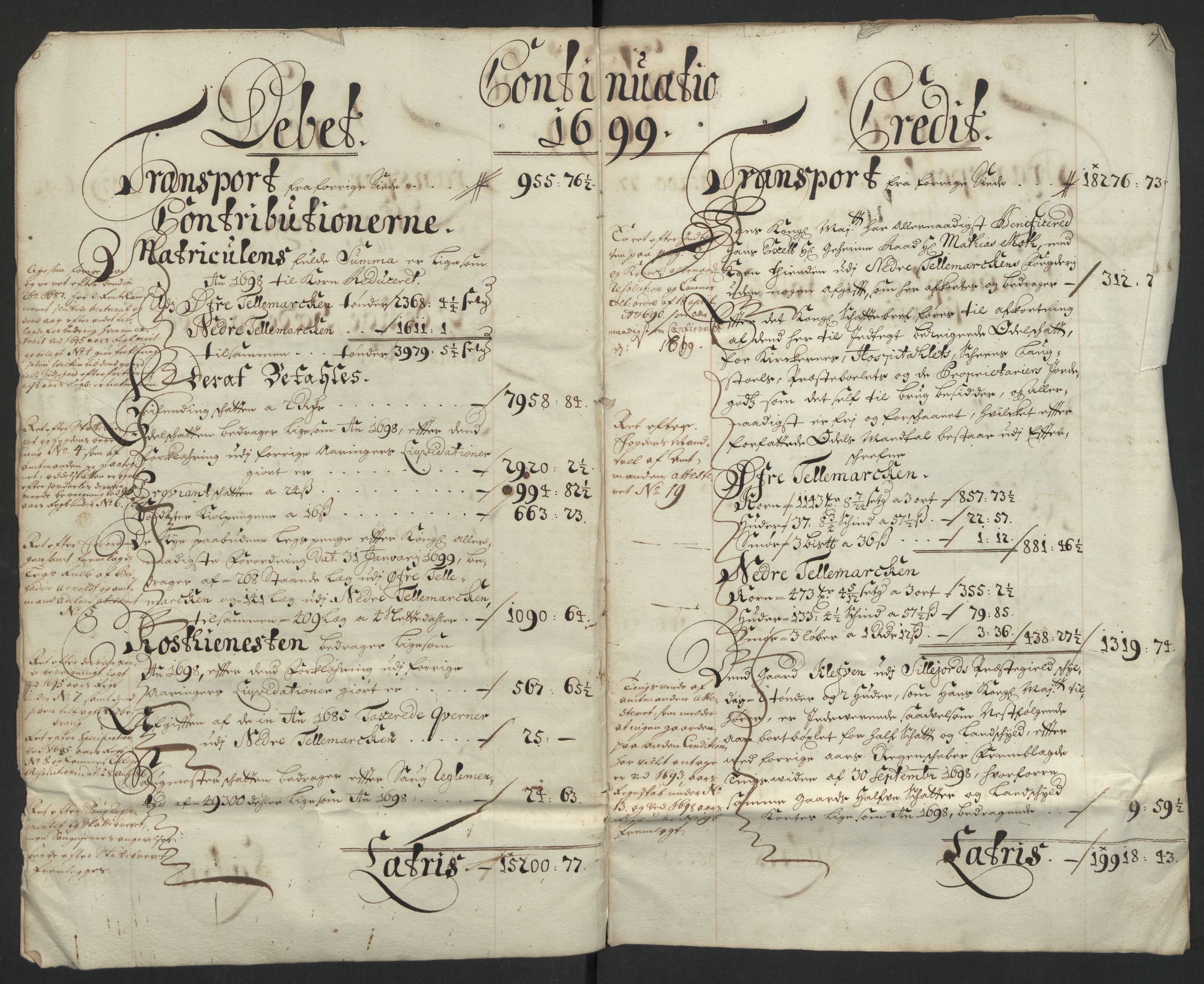 Rentekammeret inntil 1814, Reviderte regnskaper, Fogderegnskap, AV/RA-EA-4092/R36/L2100: Fogderegnskap Øvre og Nedre Telemark og Bamble, 1699, s. 6