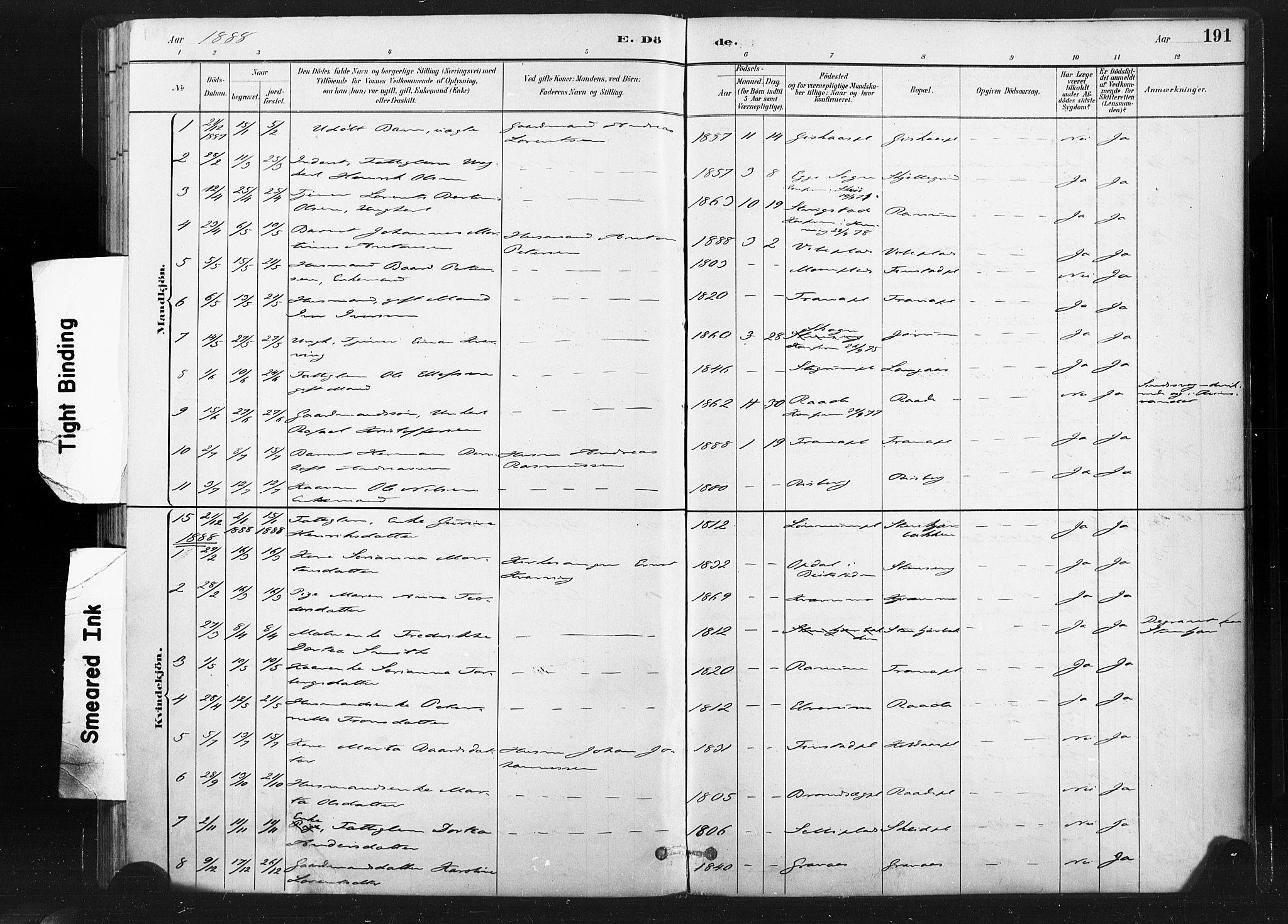 Ministerialprotokoller, klokkerbøker og fødselsregistre - Nord-Trøndelag, SAT/A-1458/736/L0361: Ministerialbok nr. 736A01, 1884-1906, s. 191