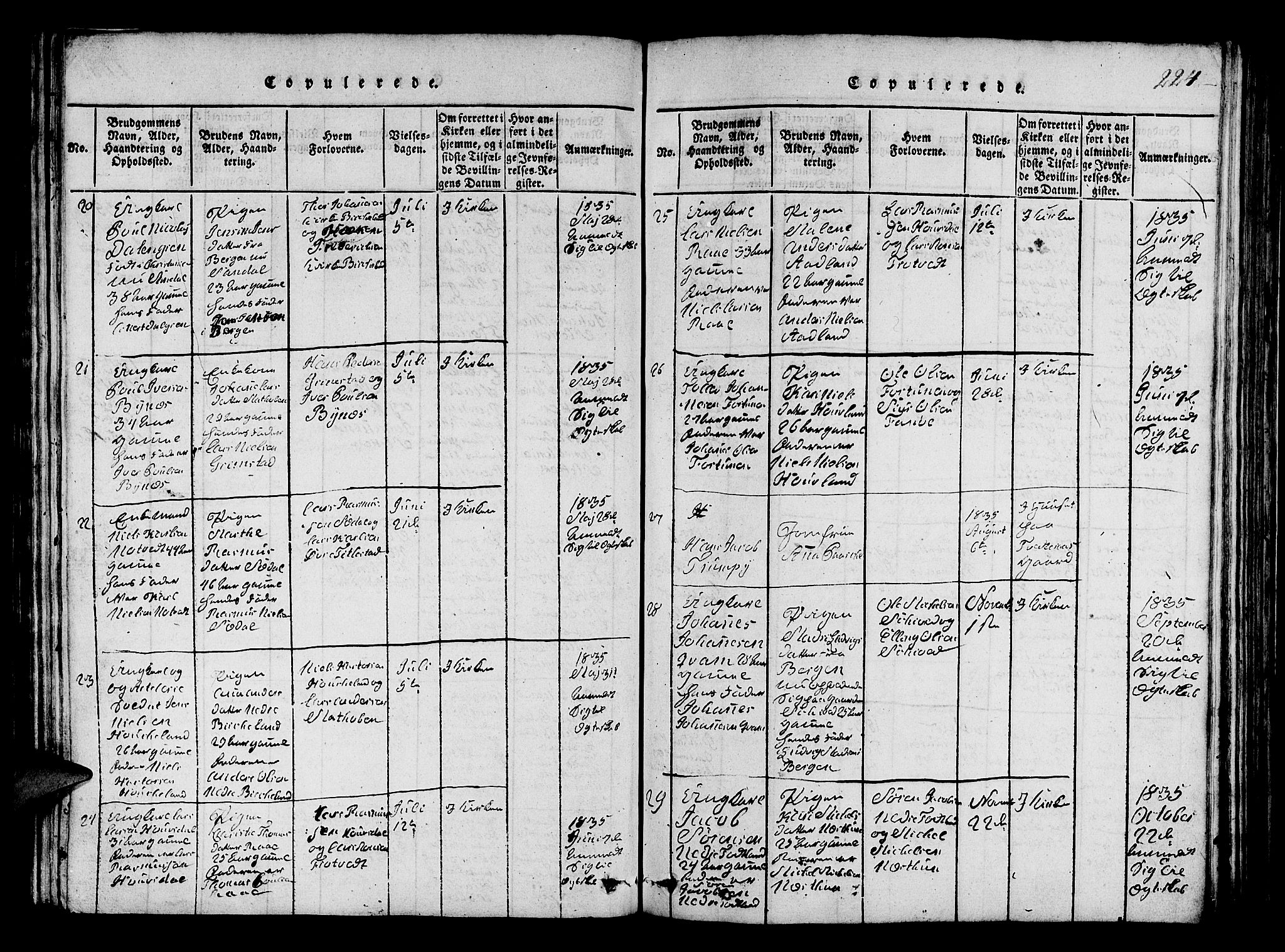 Fana Sokneprestembete, AV/SAB-A-75101/H/Hab/Haba/L0001: Klokkerbok nr. A 1, 1816-1836, s. 224