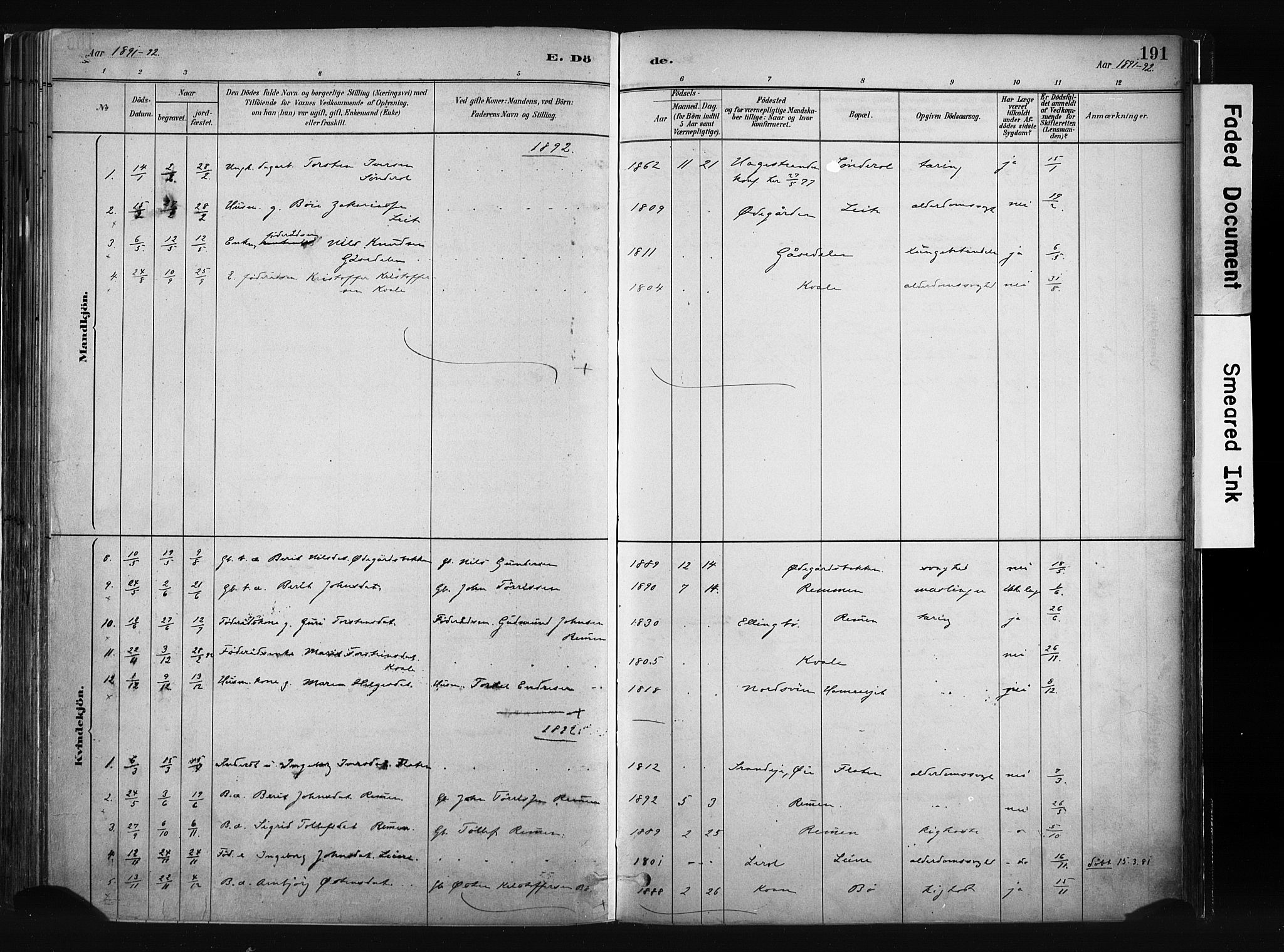Vang prestekontor, Valdres, SAH/PREST-140/H/Ha/L0008: Ministerialbok nr. 8, 1882-1910, s. 191