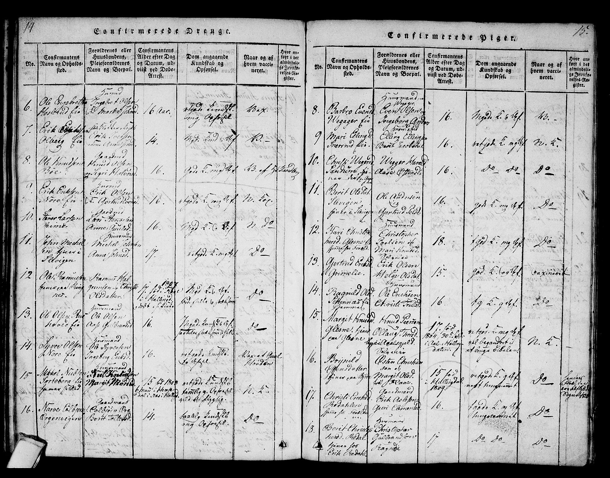 Krødsherad kirkebøker, SAKO/A-19/F/Fa/L0001: Ministerialbok nr. 1, 1815-1829, s. 14-15