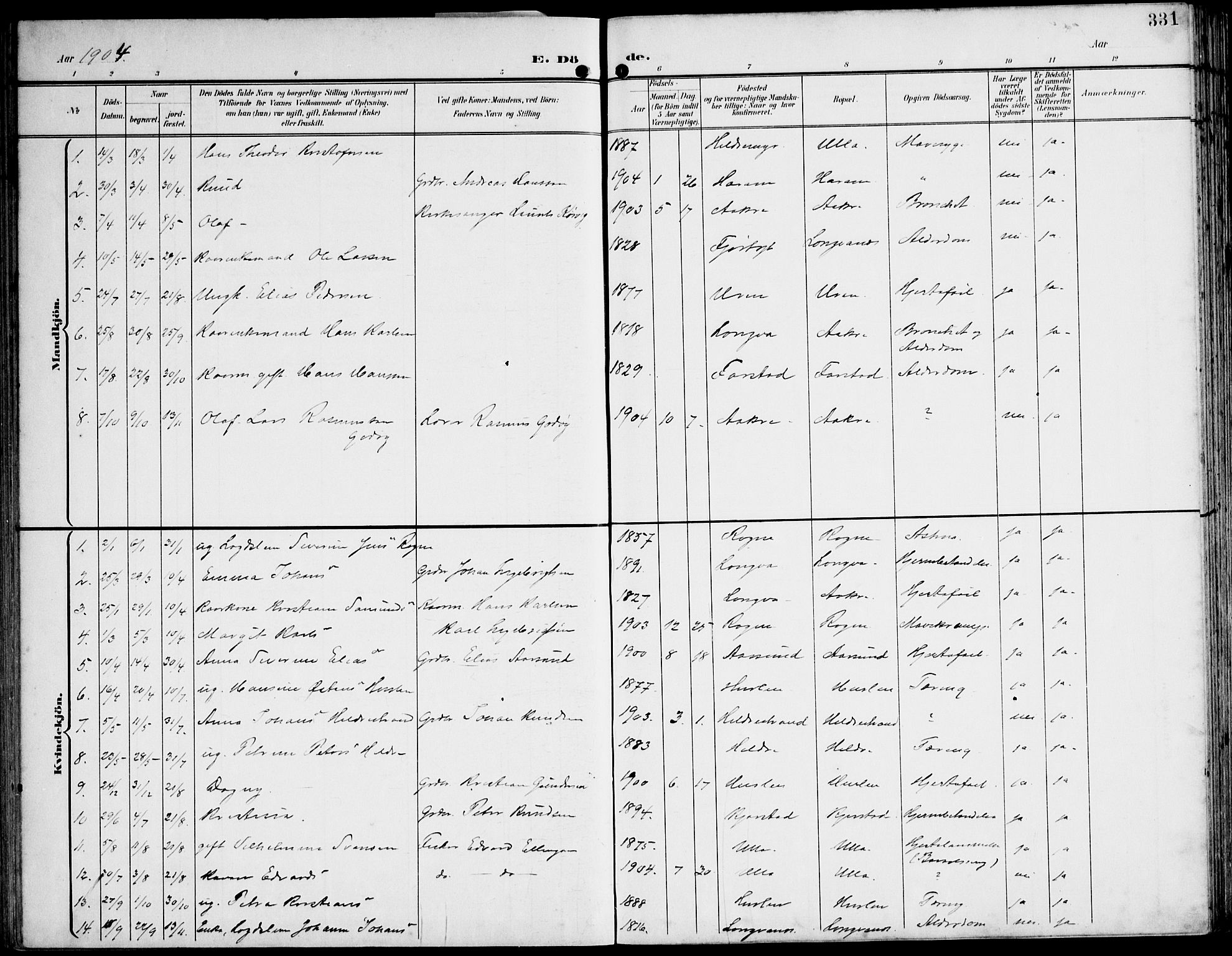 Ministerialprotokoller, klokkerbøker og fødselsregistre - Møre og Romsdal, AV/SAT-A-1454/536/L0511: Klokkerbok nr. 536C06, 1899-1944, s. 331