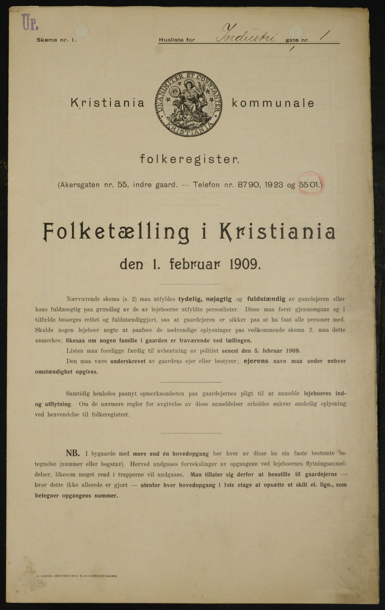 OBA, Kommunal folketelling 1.2.1909 for Kristiania kjøpstad, 1909, s. 39455