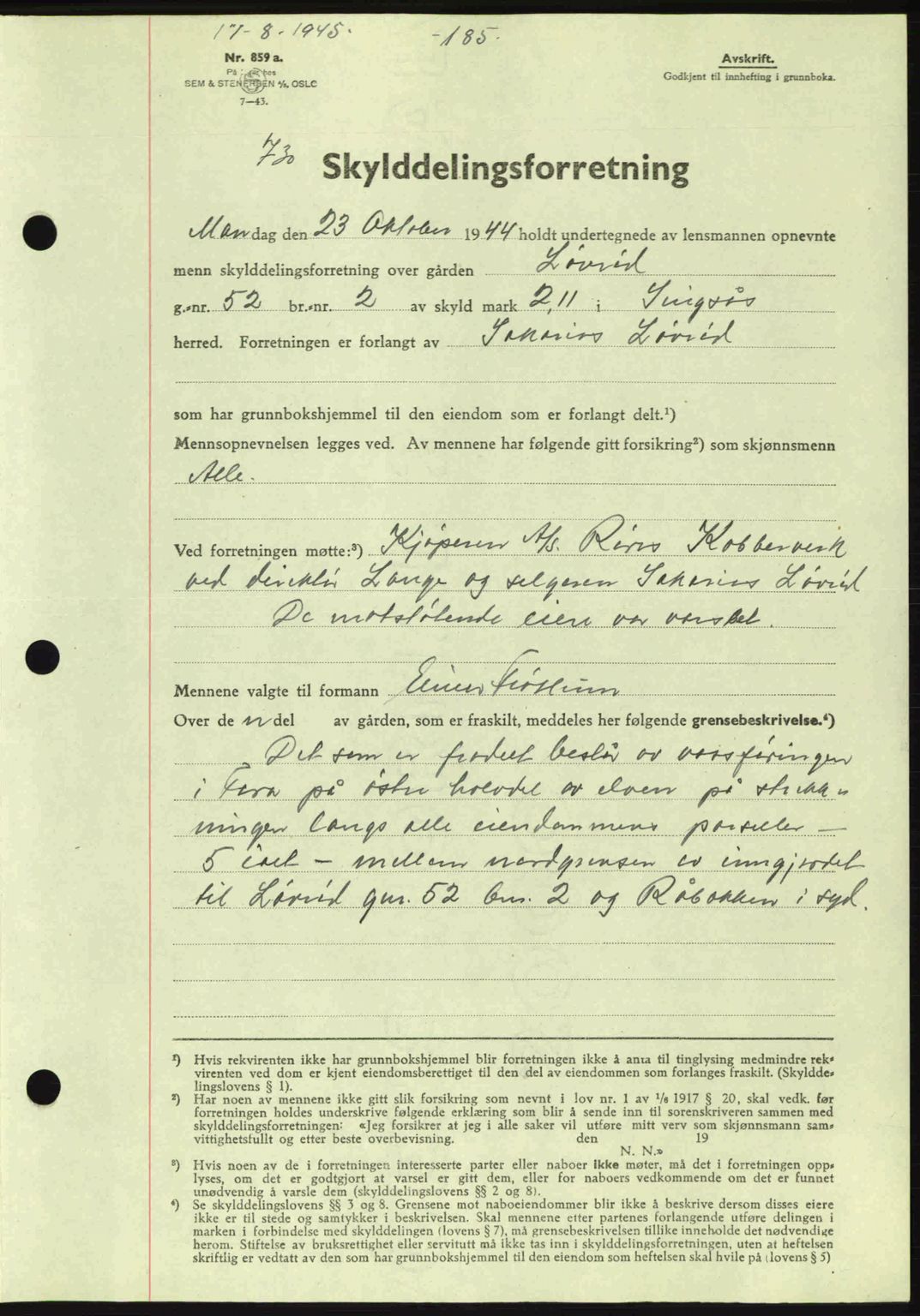 Gauldal sorenskriveri, SAT/A-0014/1/2/2C: Pantebok nr. A1a, 1945-1945, Dagboknr: 730/1945