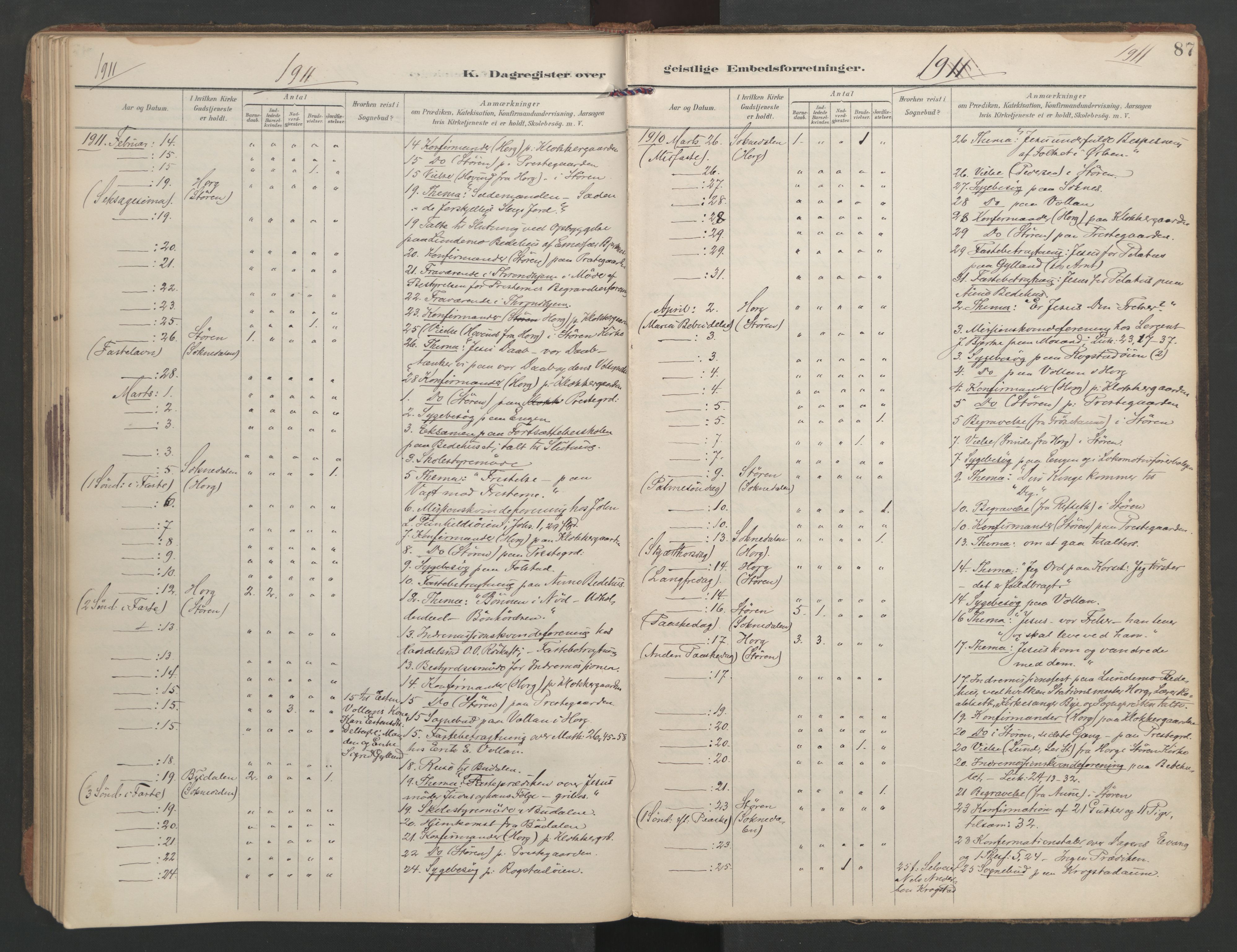 Ministerialprotokoller, klokkerbøker og fødselsregistre - Sør-Trøndelag, AV/SAT-A-1456/687/L1005: Dagsregister nr. 687A11, 1891-1912, s. 87