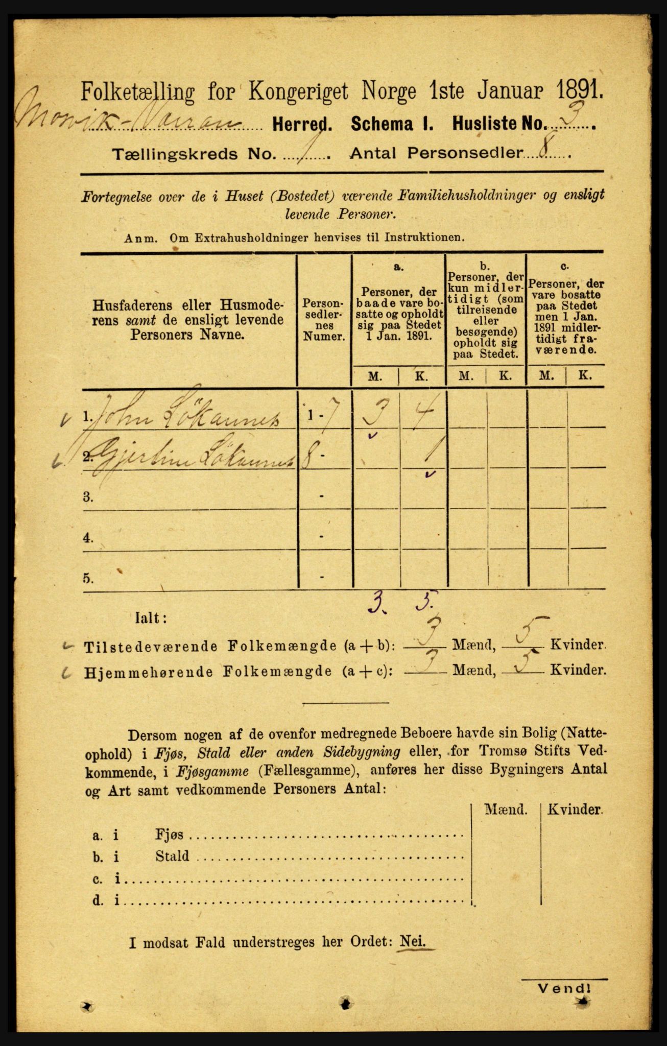 RA, Folketelling 1891 for 1723 Mosvik og Verran herred, 1891, s. 25