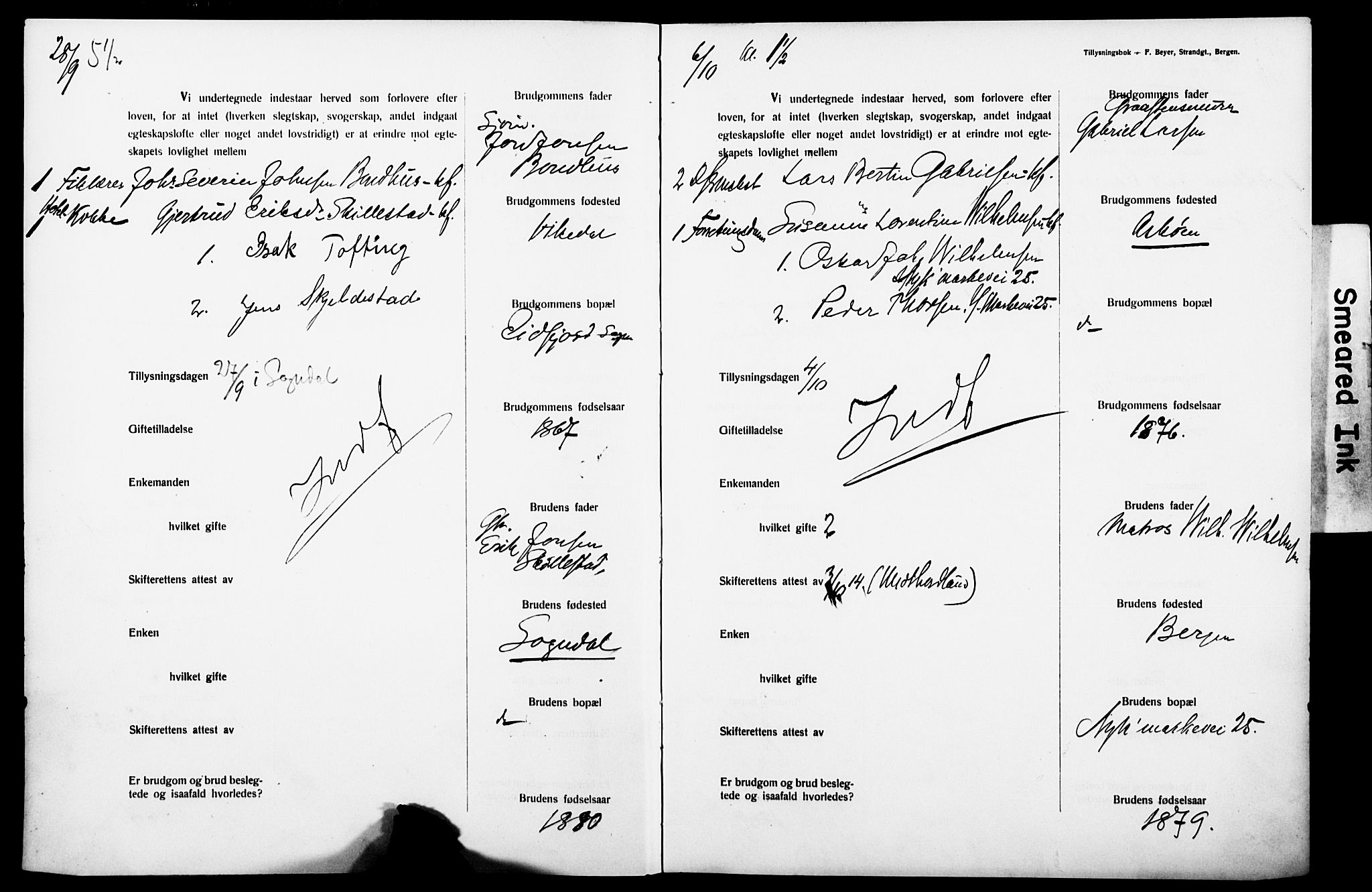 Nykirken Sokneprestembete, SAB/A-77101: Forlovererklæringer nr. II.5.7, 1914-1917, s. 3