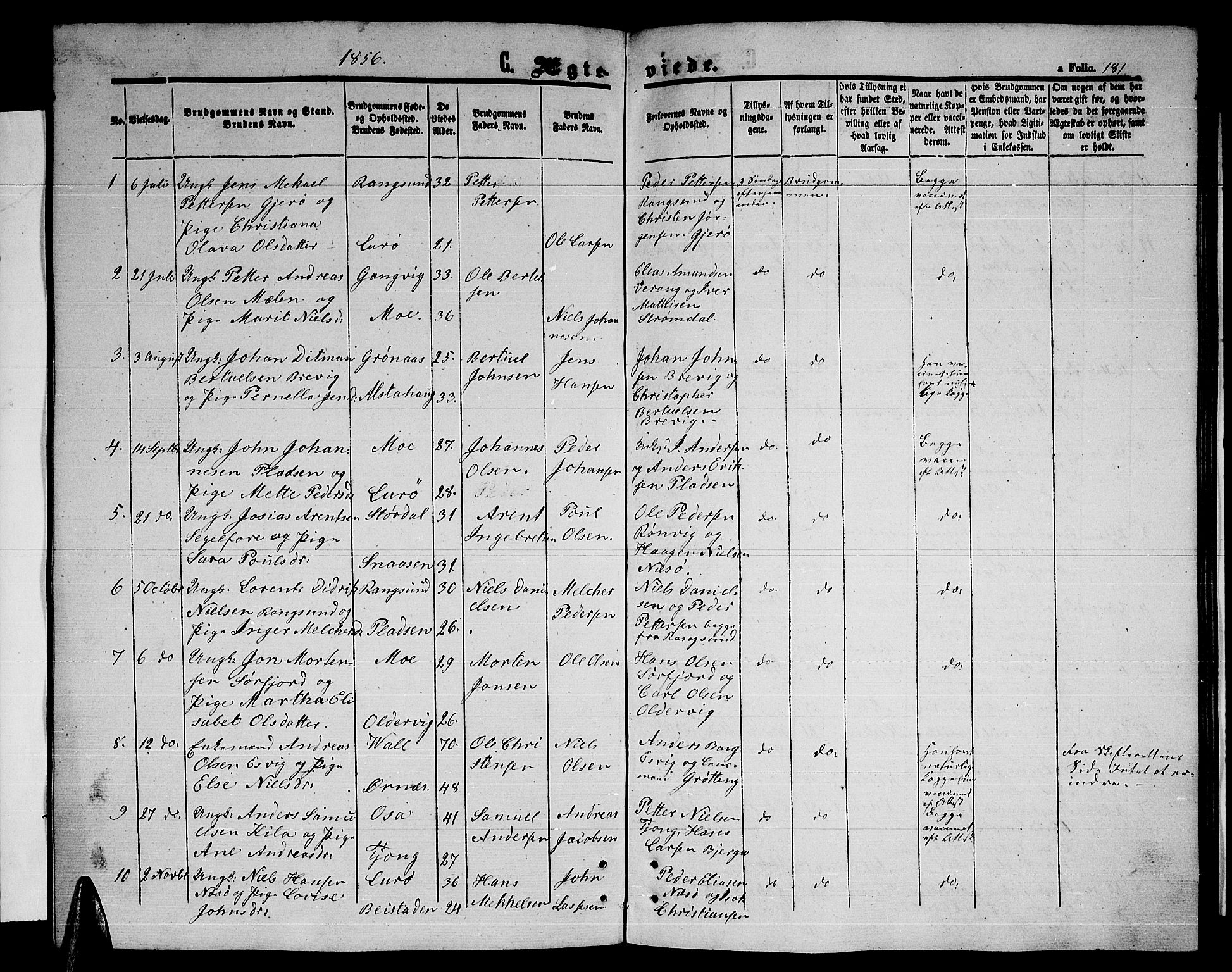 Ministerialprotokoller, klokkerbøker og fødselsregistre - Nordland, SAT/A-1459/841/L0619: Klokkerbok nr. 841C03, 1856-1876, s. 181