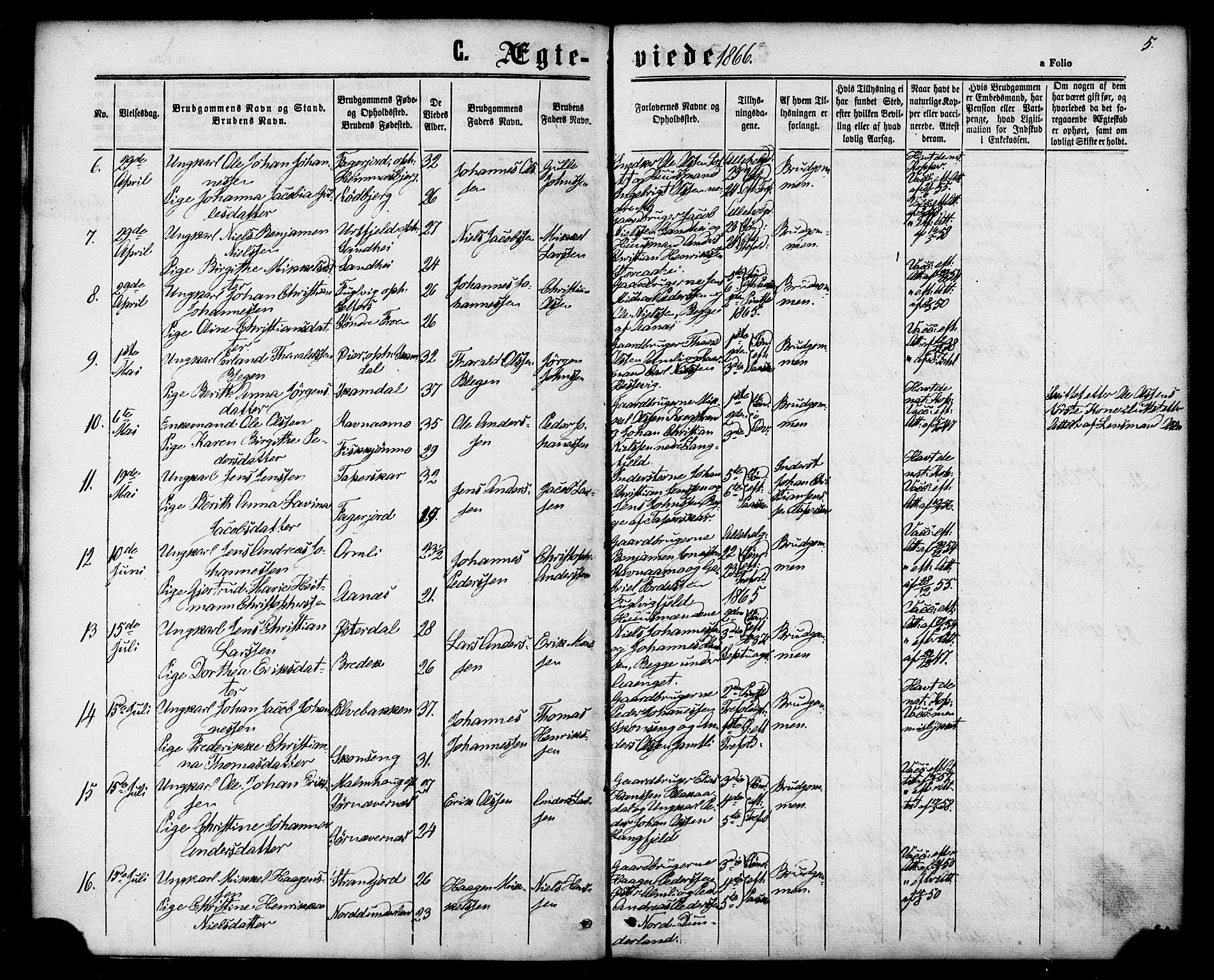 Ministerialprotokoller, klokkerbøker og fødselsregistre - Nordland, SAT/A-1459/827/L0395: Ministerialbok nr. 827A07, 1864-1886, s. 5