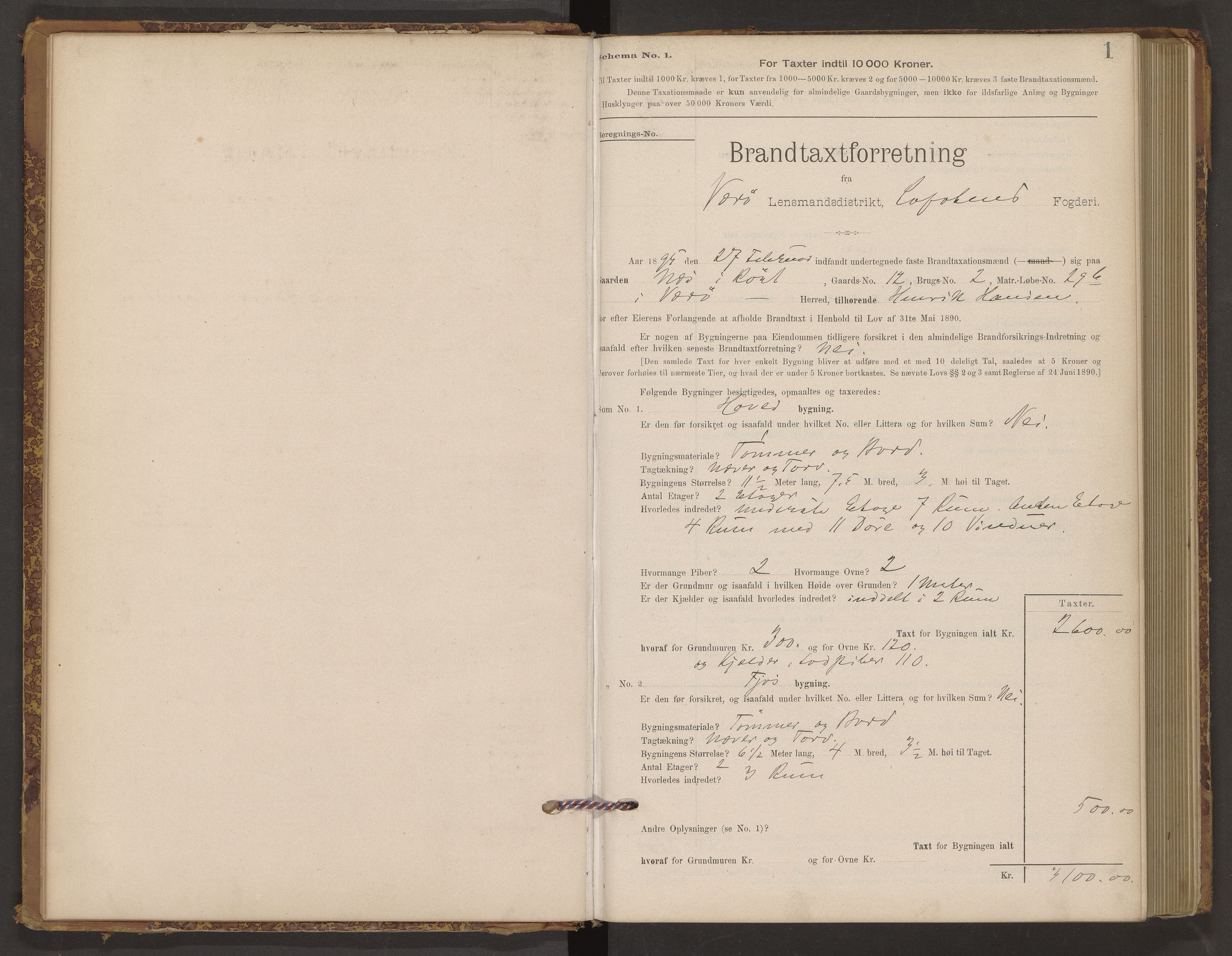 Norges Brannkasse Værøy og Røst, AV/SAT-A-5586/Fb/L0001: Branntakstprotokoll, 1895-1907