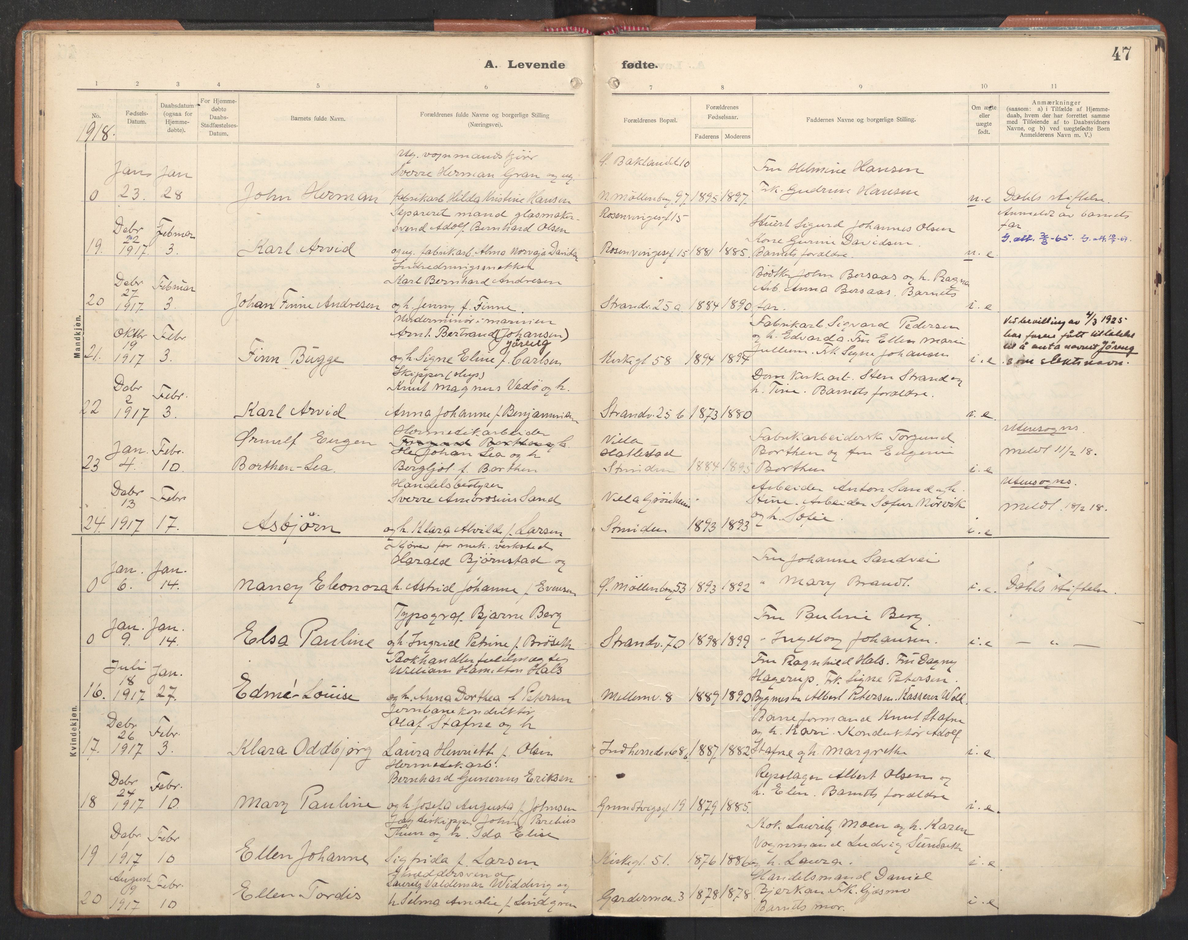 Ministerialprotokoller, klokkerbøker og fødselsregistre - Sør-Trøndelag, AV/SAT-A-1456/605/L0246: Ministerialbok nr. 605A08, 1916-1920, s. 47