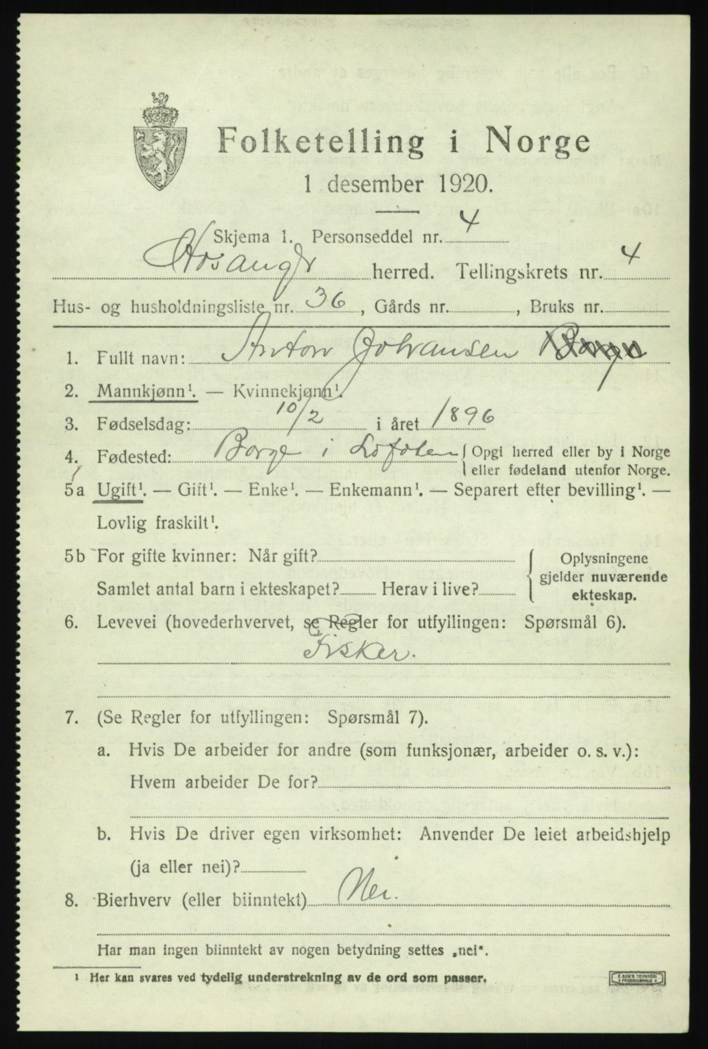 SAB, Folketelling 1920 for 1253 Hosanger herred, 1920, s. 2313