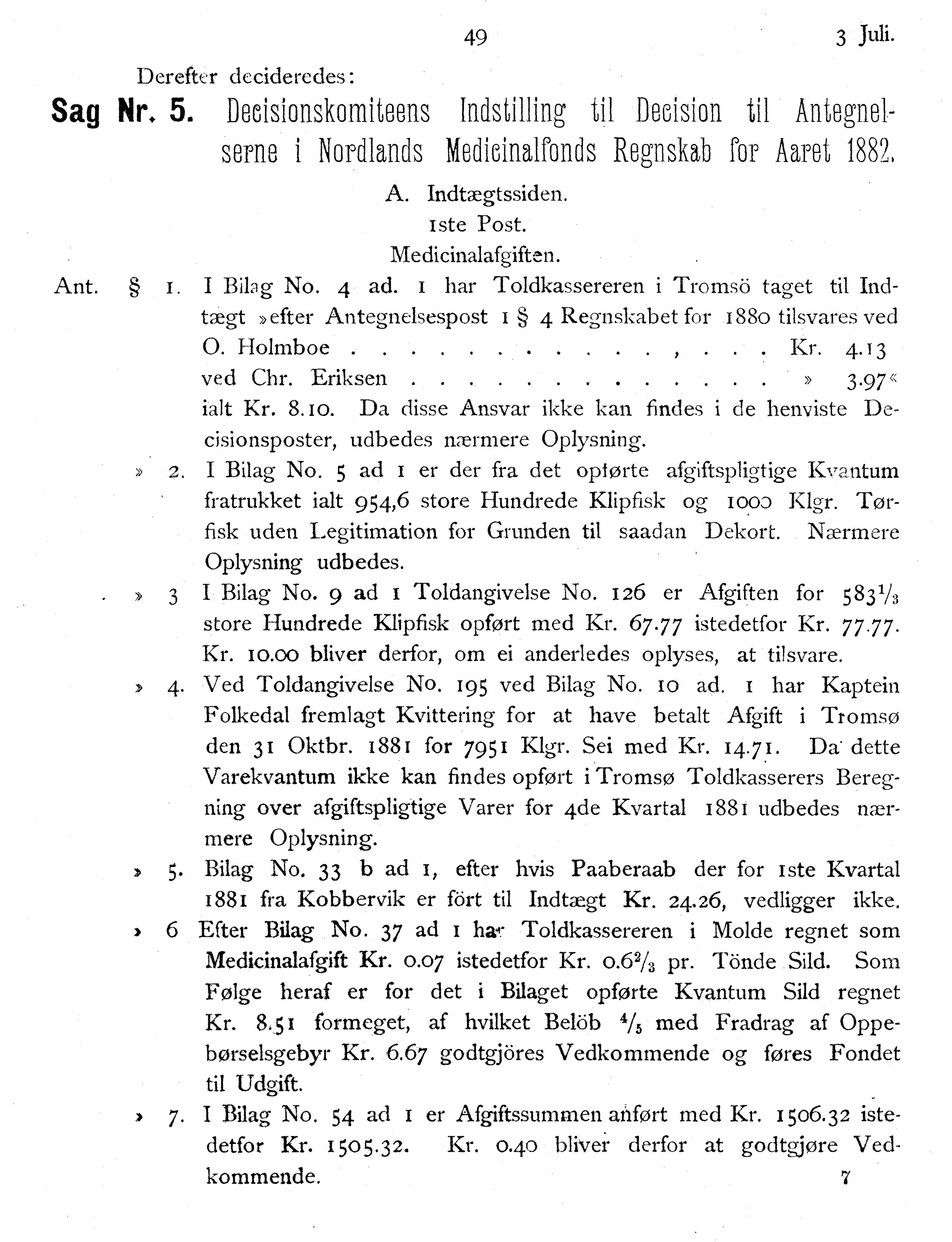 Nordland Fylkeskommune. Fylkestinget, AIN/NFK-17/176/A/Ac/L0014: Fylkestingsforhandlinger 1881-1885, 1881-1885