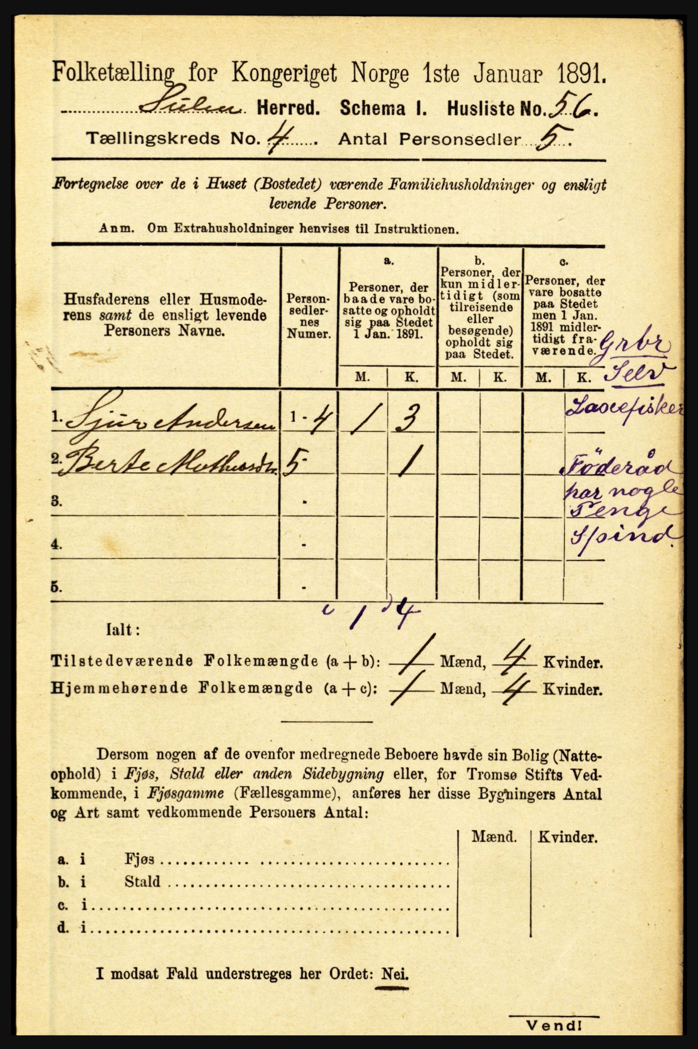 RA, Folketelling 1891 for 1412 Solund herred, 1891, s. 1586