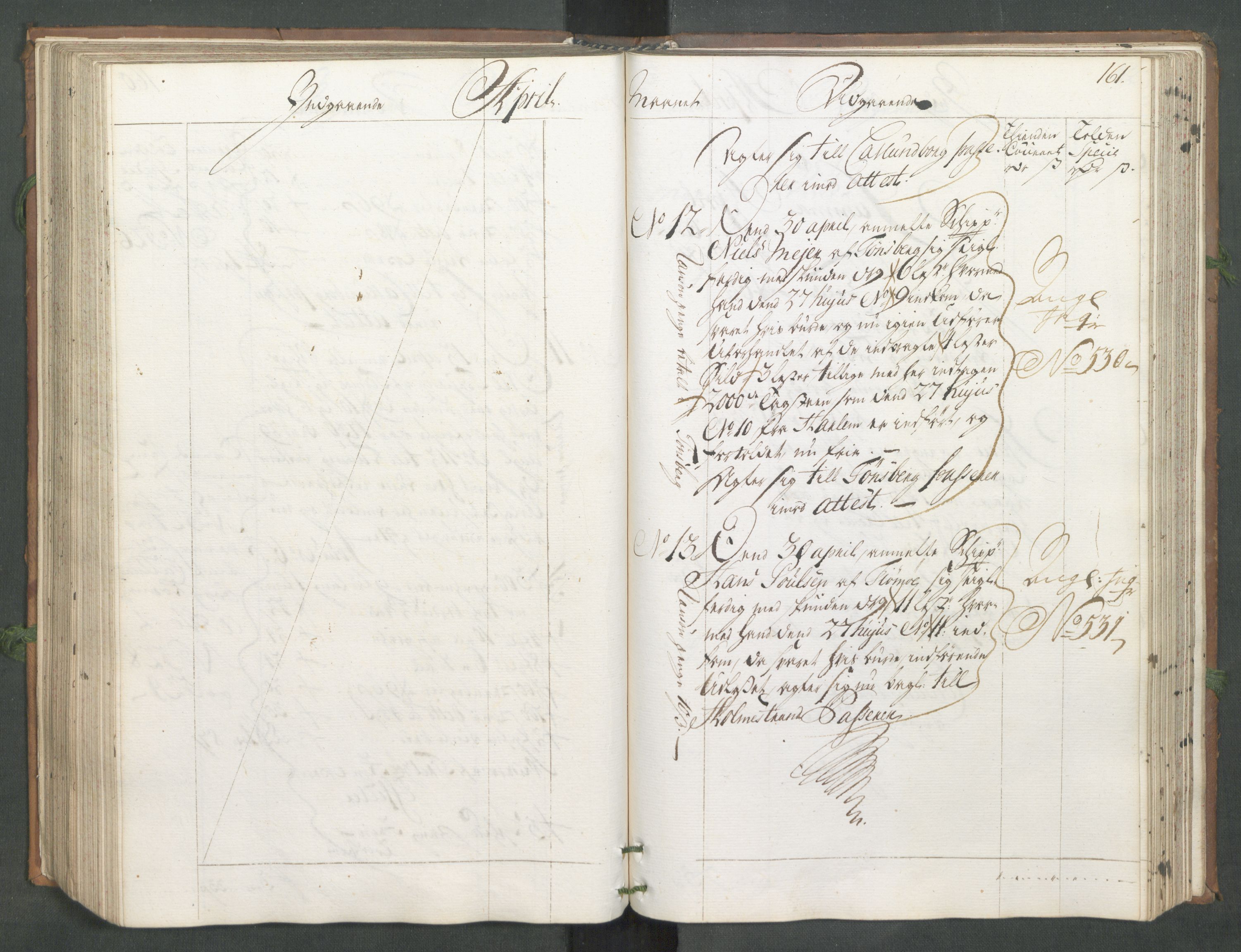 Generaltollkammeret, tollregnskaper, AV/RA-EA-5490/R11/L0014/0001: Tollregnskaper Larvik og Sandefjord / Hovedtollbok, 1731, s. 160b-161a