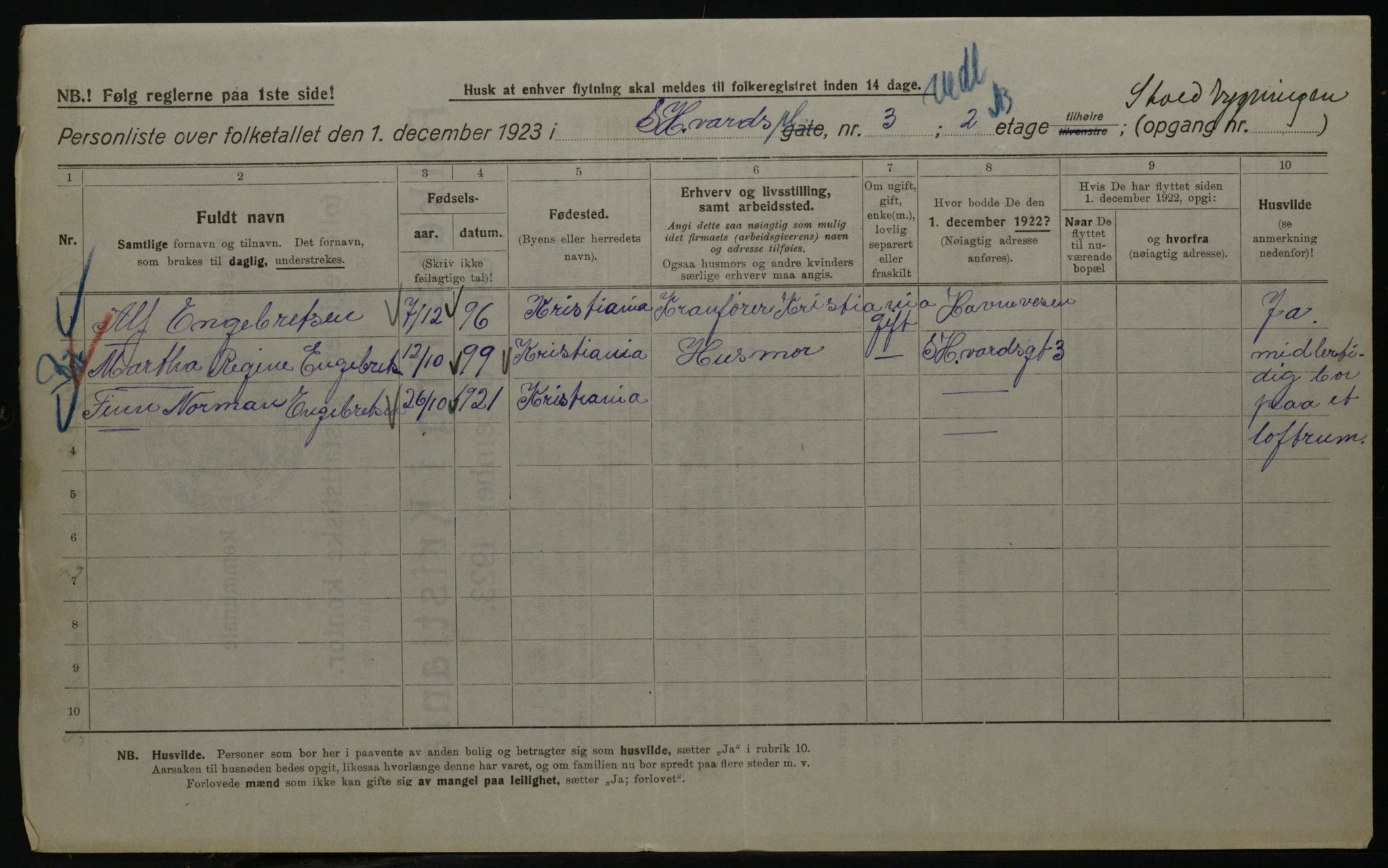 OBA, Kommunal folketelling 1.12.1923 for Kristiania, 1923, s. 97247