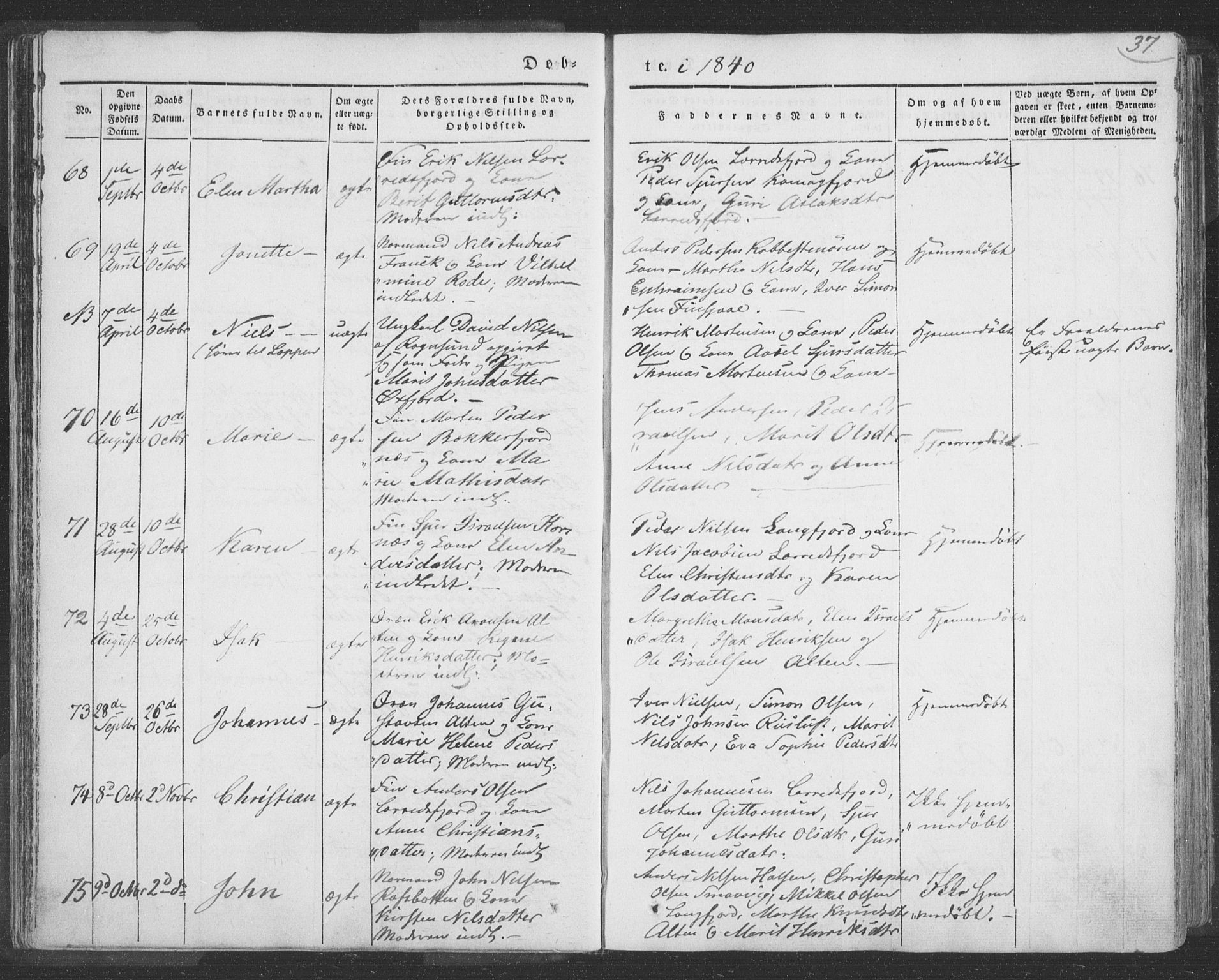 Talvik sokneprestkontor, AV/SATØ-S-1337/H/Ha/L0009kirke: Ministerialbok nr. 9, 1837-1852, s. 37