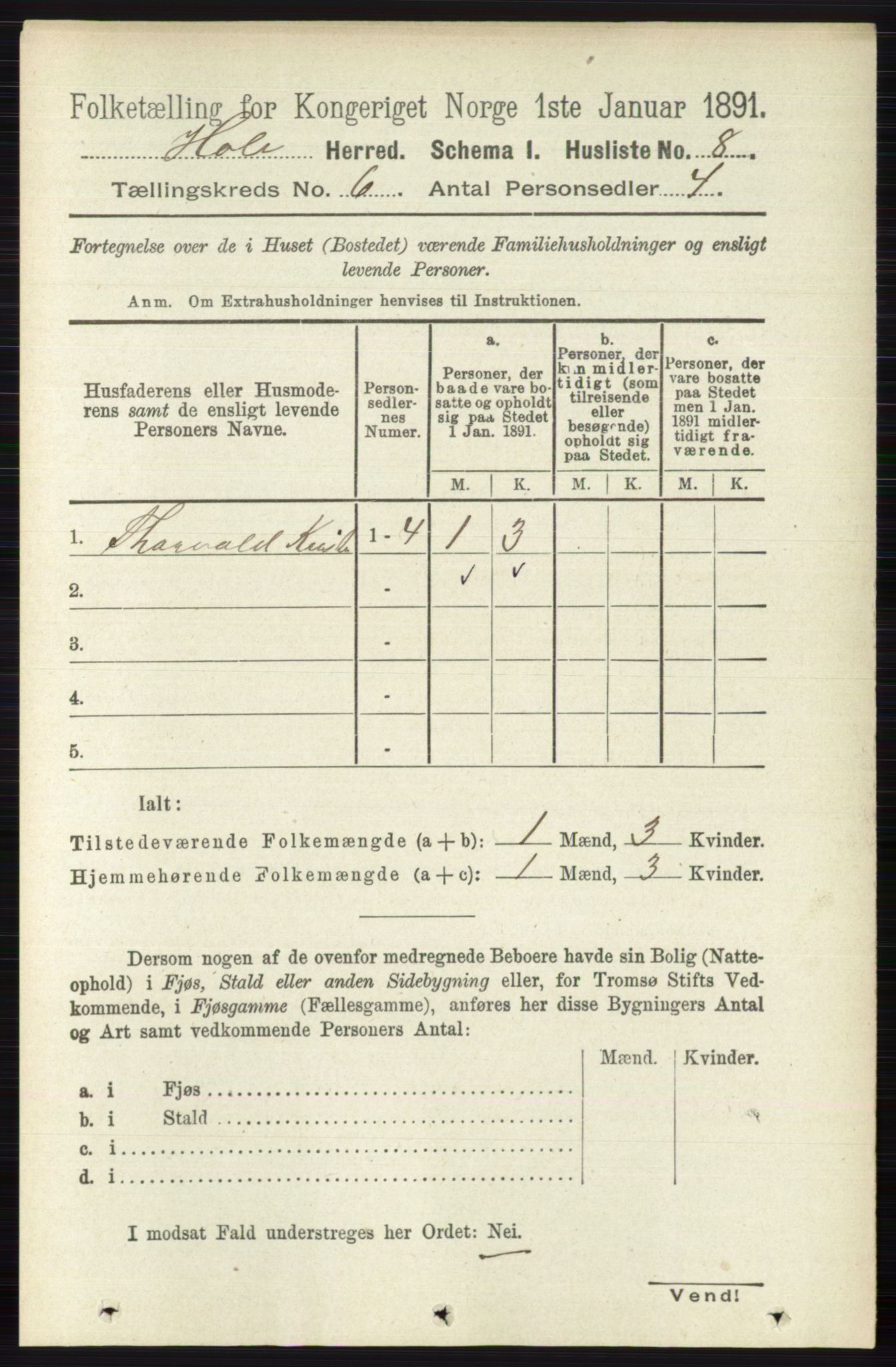 RA, Folketelling 1891 for 0612 Hole herred, 1891, s. 2978