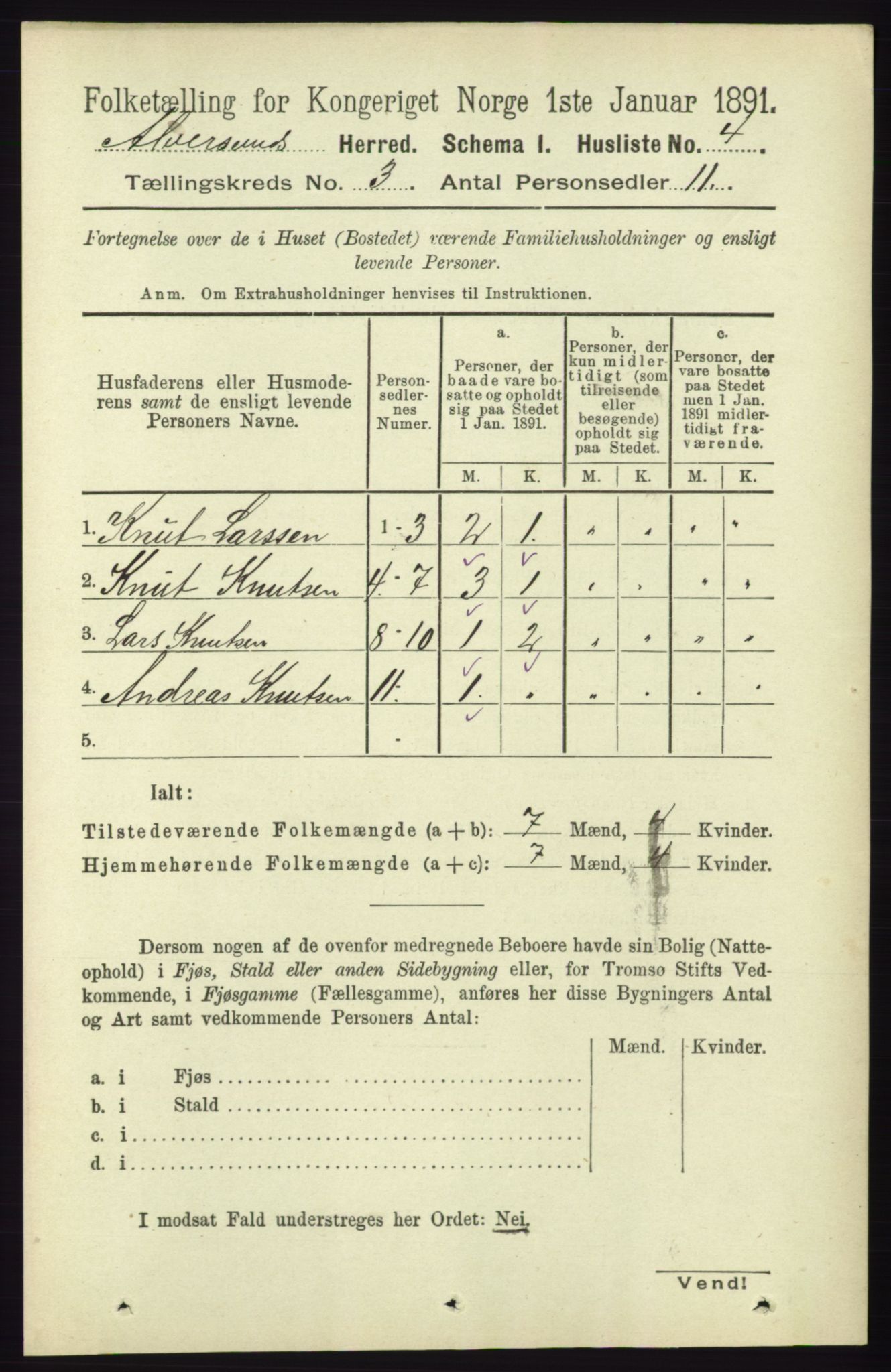 RA, Folketelling 1891 for 1257 Alversund herred, 1891, s. 948