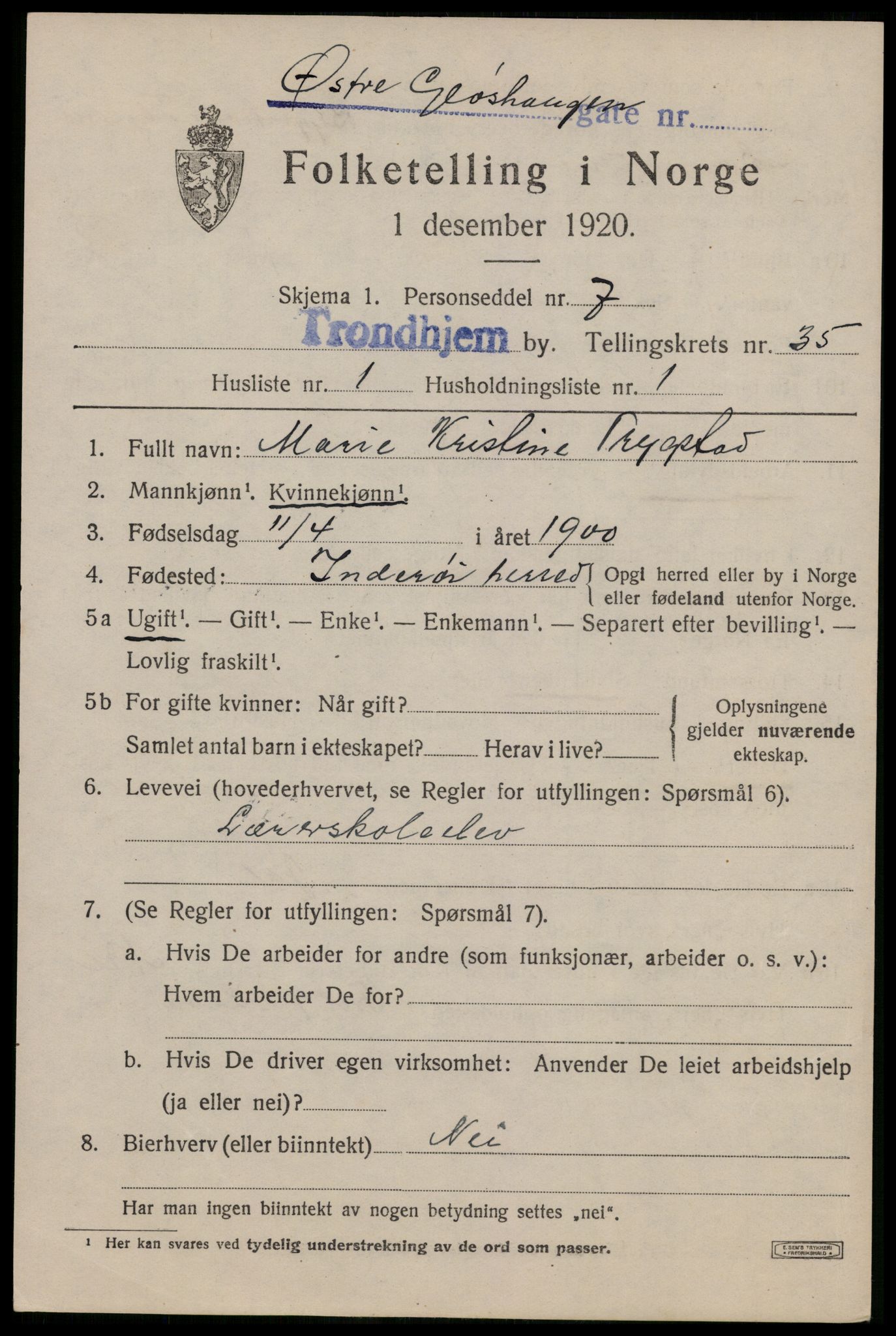 SAT, Folketelling 1920 for 1601 Trondheim kjøpstad, 1920, s. 81114