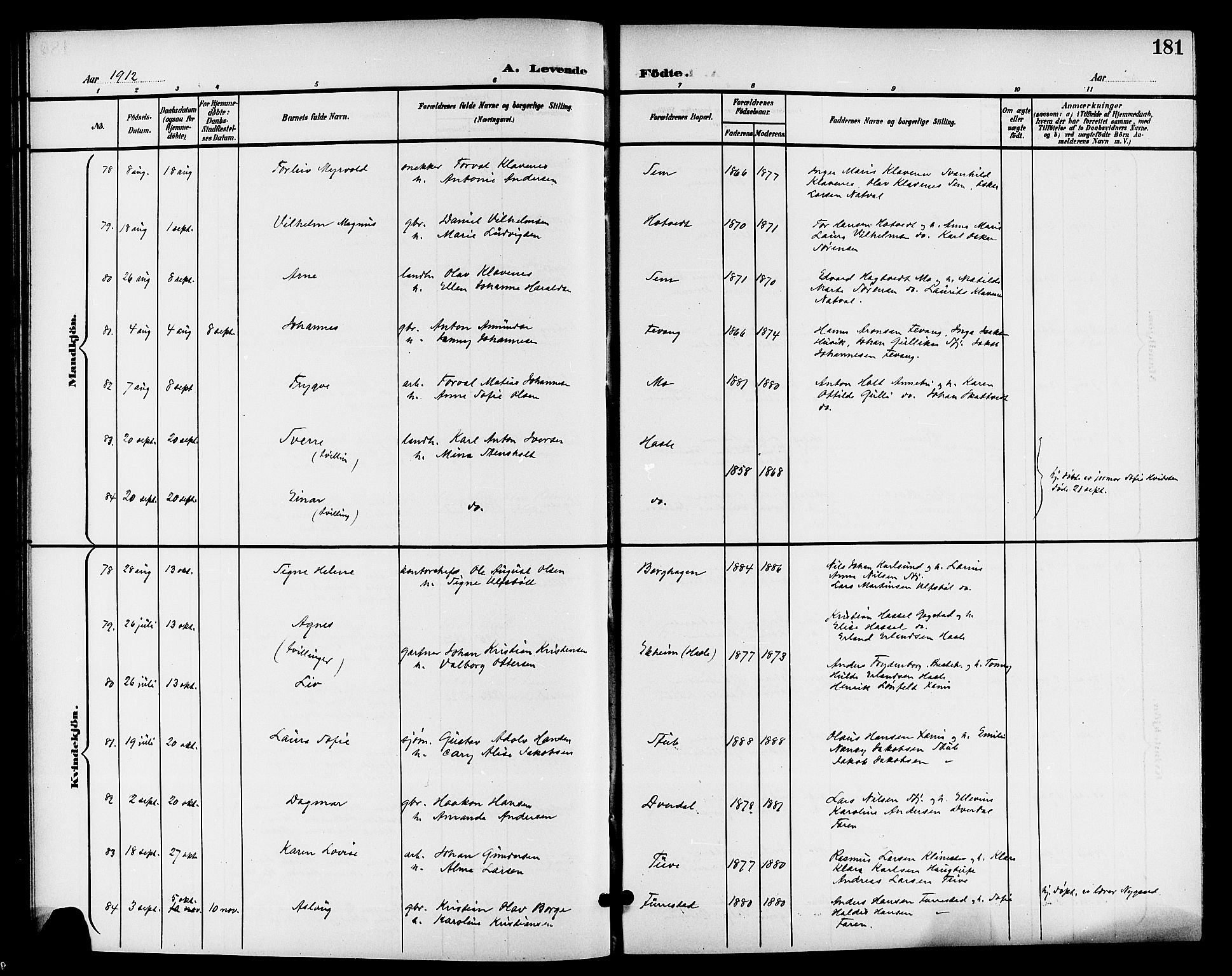 Sandar kirkebøker, AV/SAKO-A-243/G/Ga/L0002: Klokkerbok nr. 2, 1900-1915, s. 181