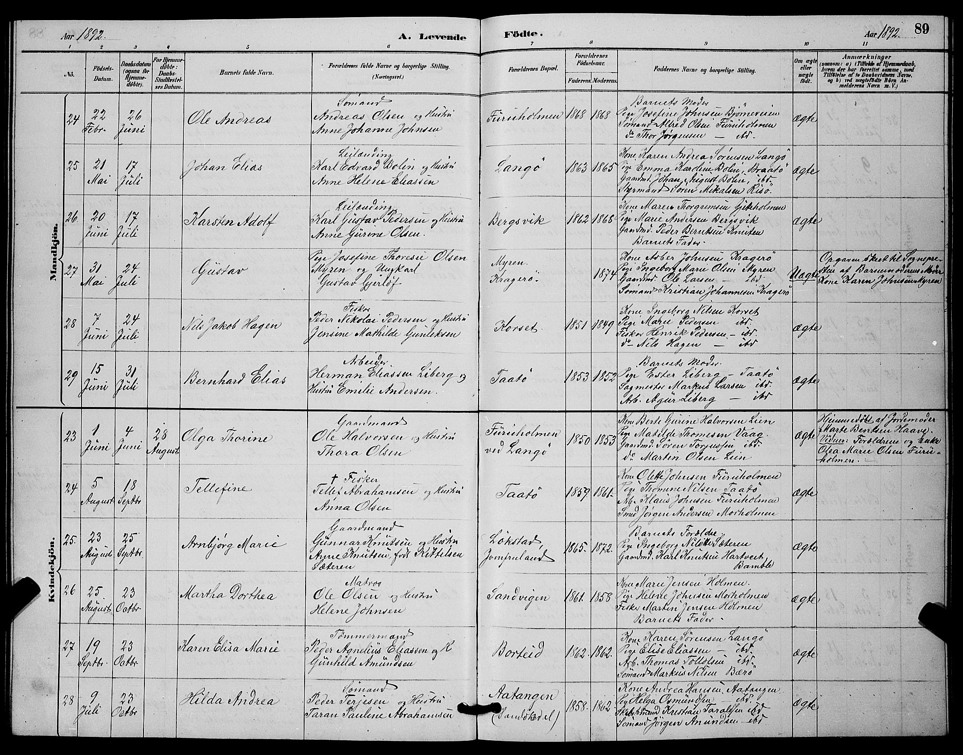 Skåtøy kirkebøker, AV/SAKO-A-304/G/Ga/L0003: Klokkerbok nr. I 3, 1884-1898, s. 89