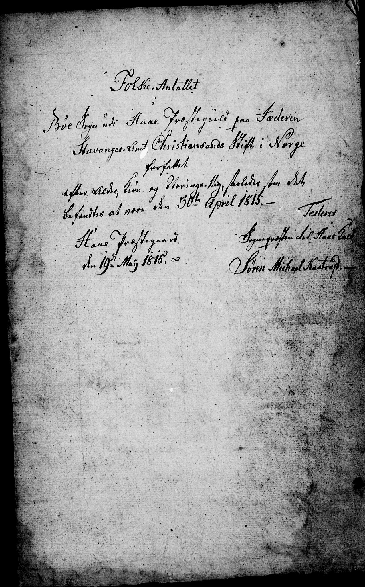 SAST, Folketelling 1815 for 1119P Hå prestegjeld, 1815, s. 2