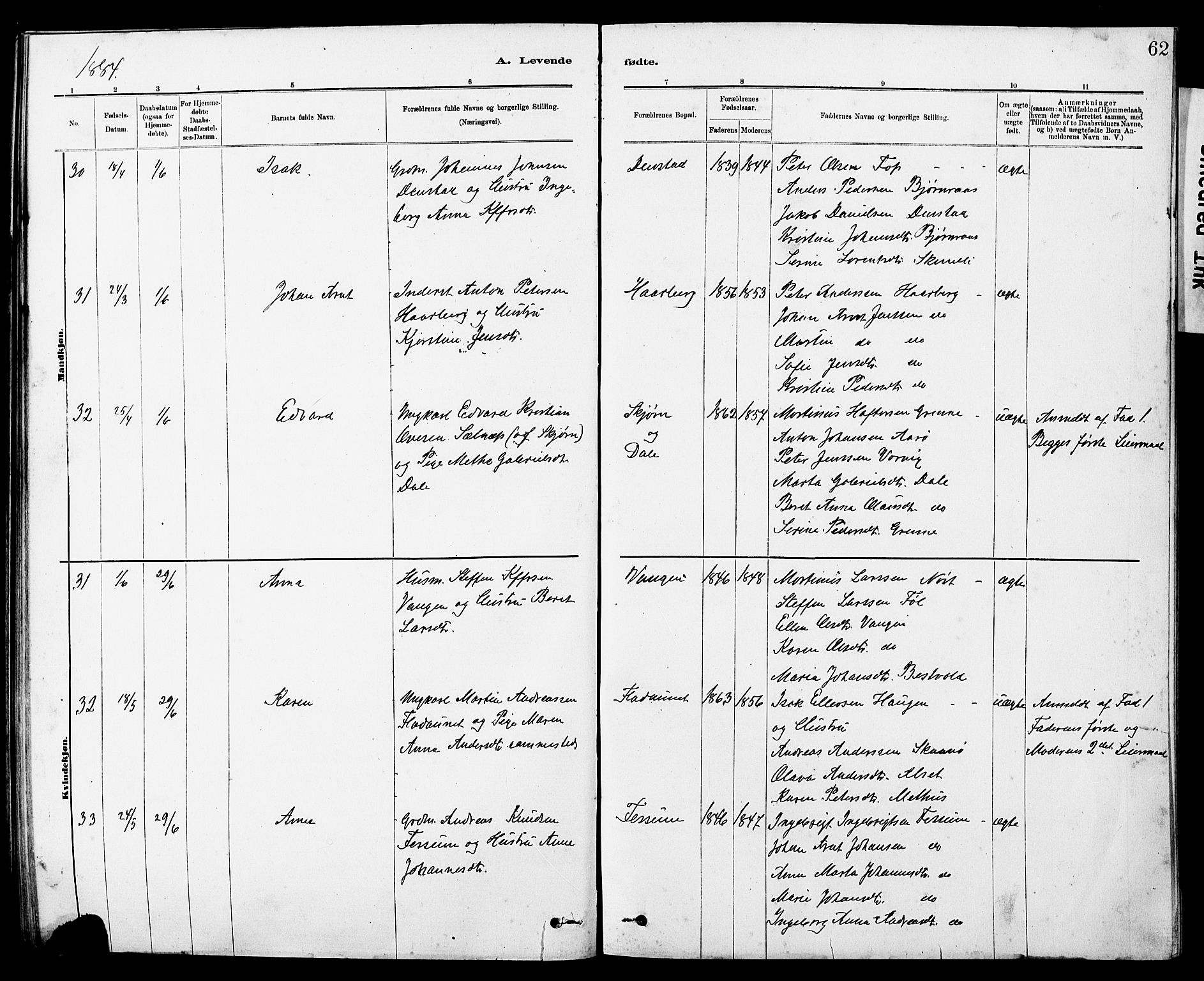 Ministerialprotokoller, klokkerbøker og fødselsregistre - Sør-Trøndelag, AV/SAT-A-1456/647/L0636: Klokkerbok nr. 647C01, 1881-1884, s. 62