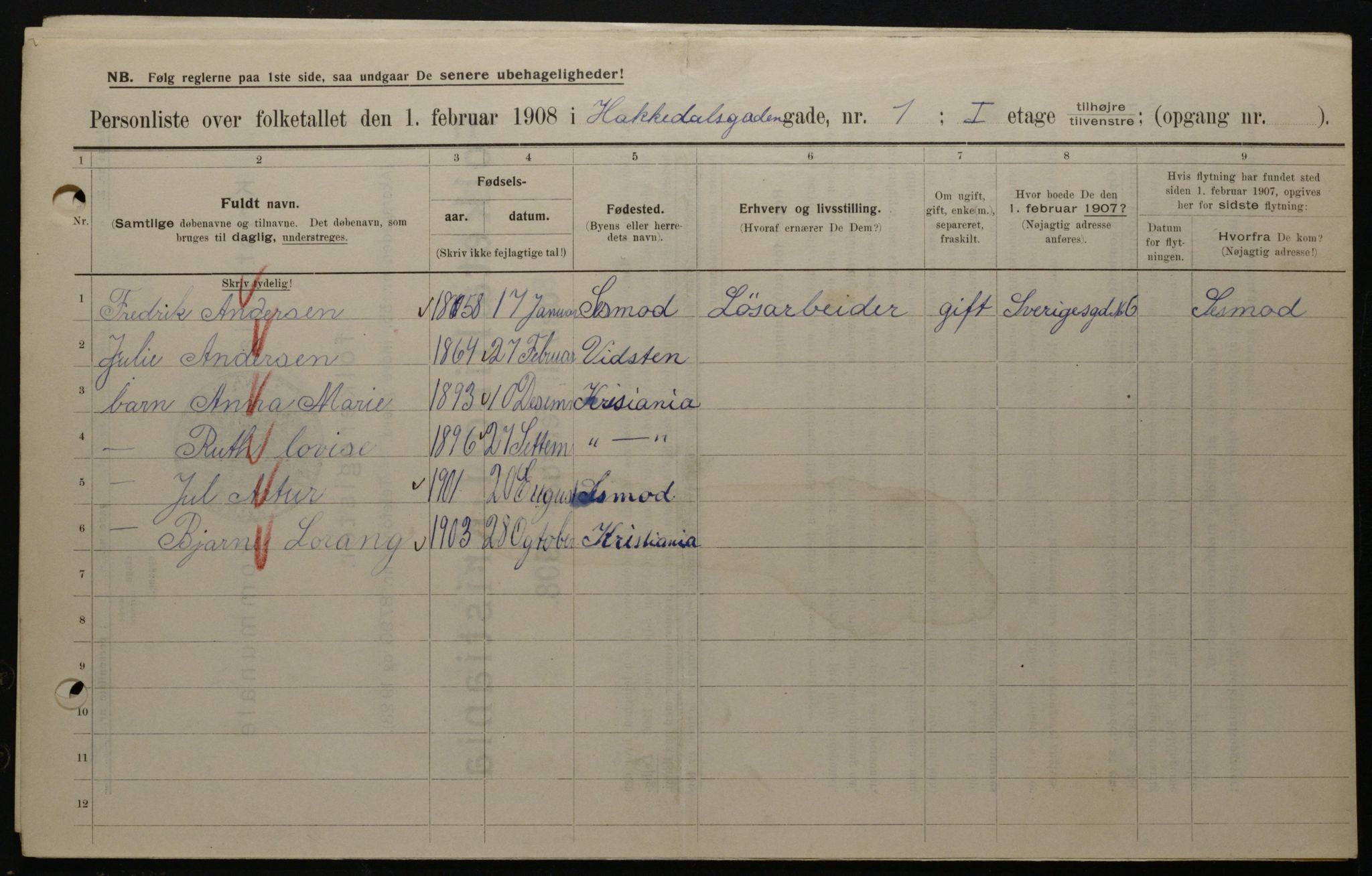 OBA, Kommunal folketelling 1.2.1908 for Kristiania kjøpstad, 1908, s. 30732