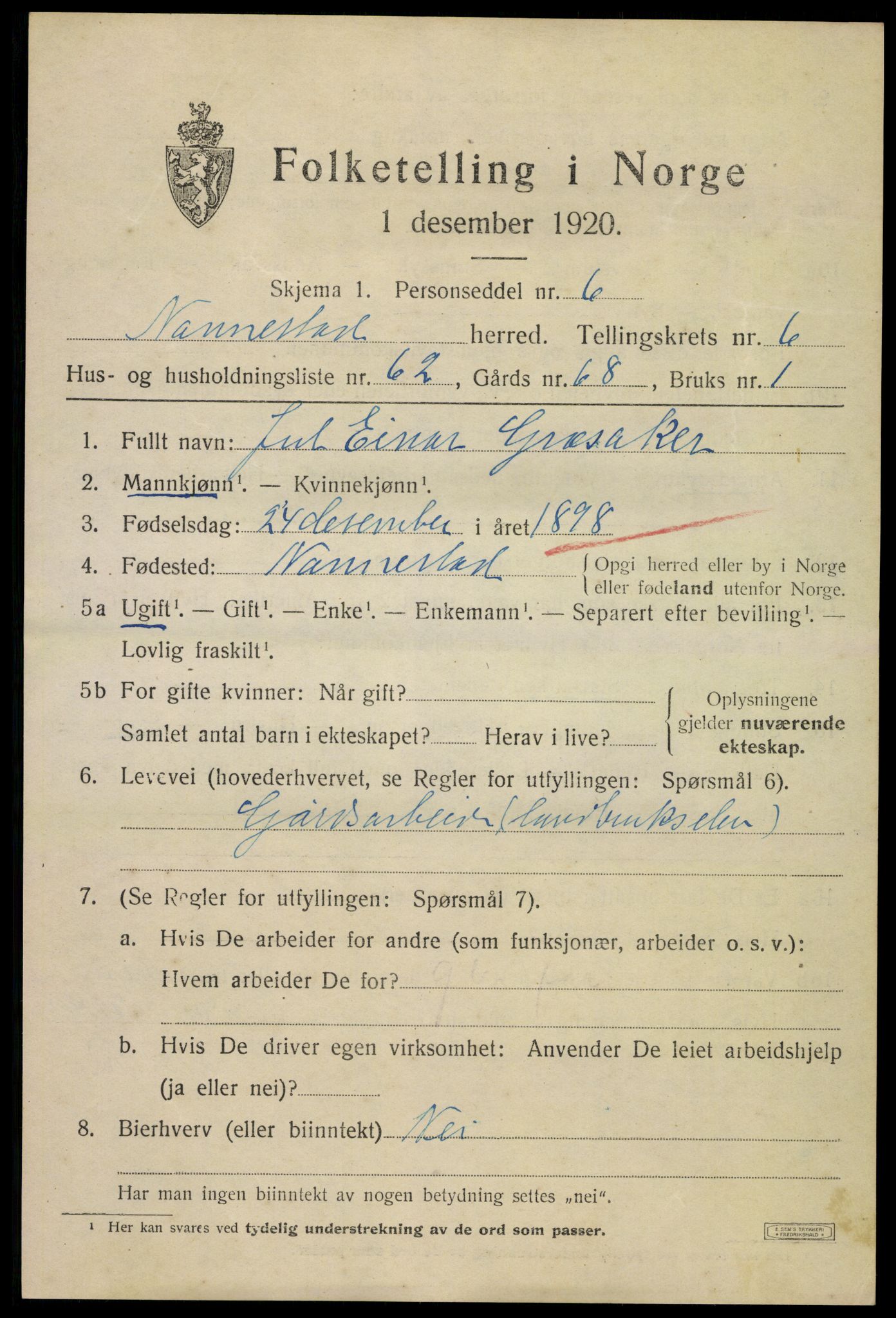 SAO, Folketelling 1920 for 0238 Nannestad herred, 1920, s. 8382