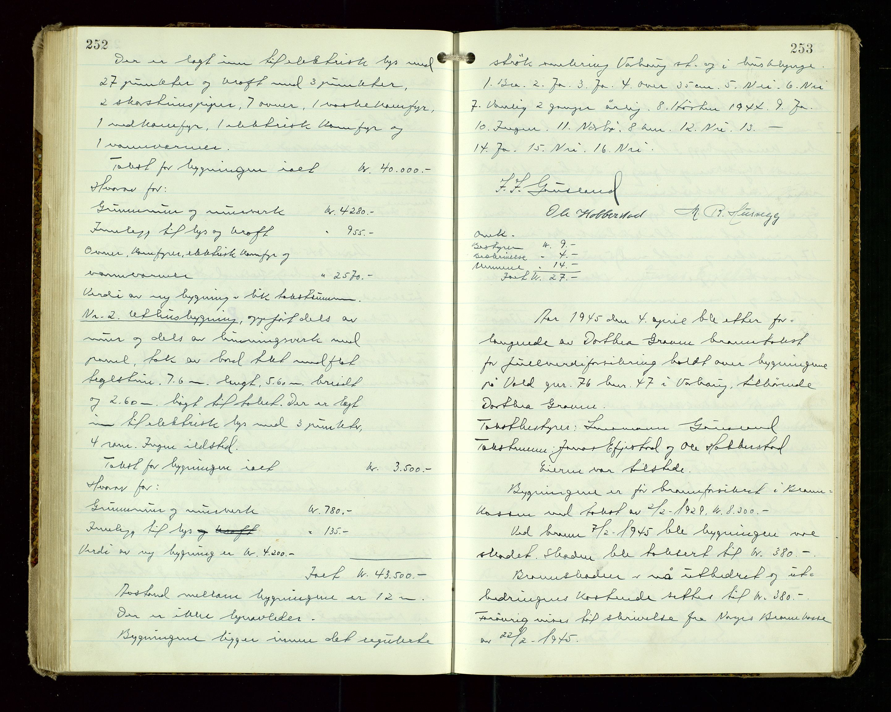 Hå lensmannskontor, SAST/A-100456/Goa/L0009: Takstprotokoll, 1943-1947, s. 252-253