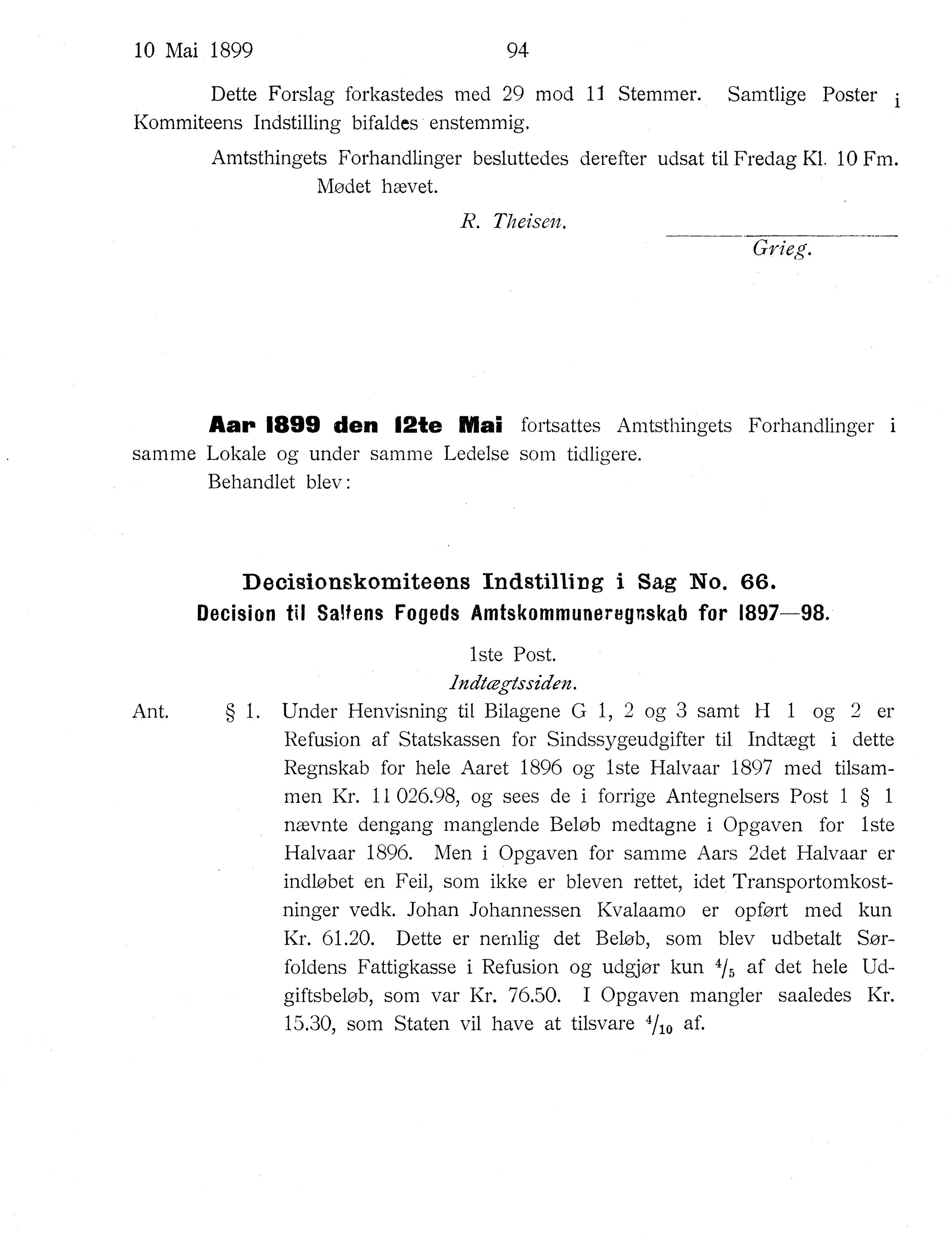 Nordland Fylkeskommune. Fylkestinget, AIN/NFK-17/176/A/Ac/L0022: Fylkestingsforhandlinger 1899, 1899