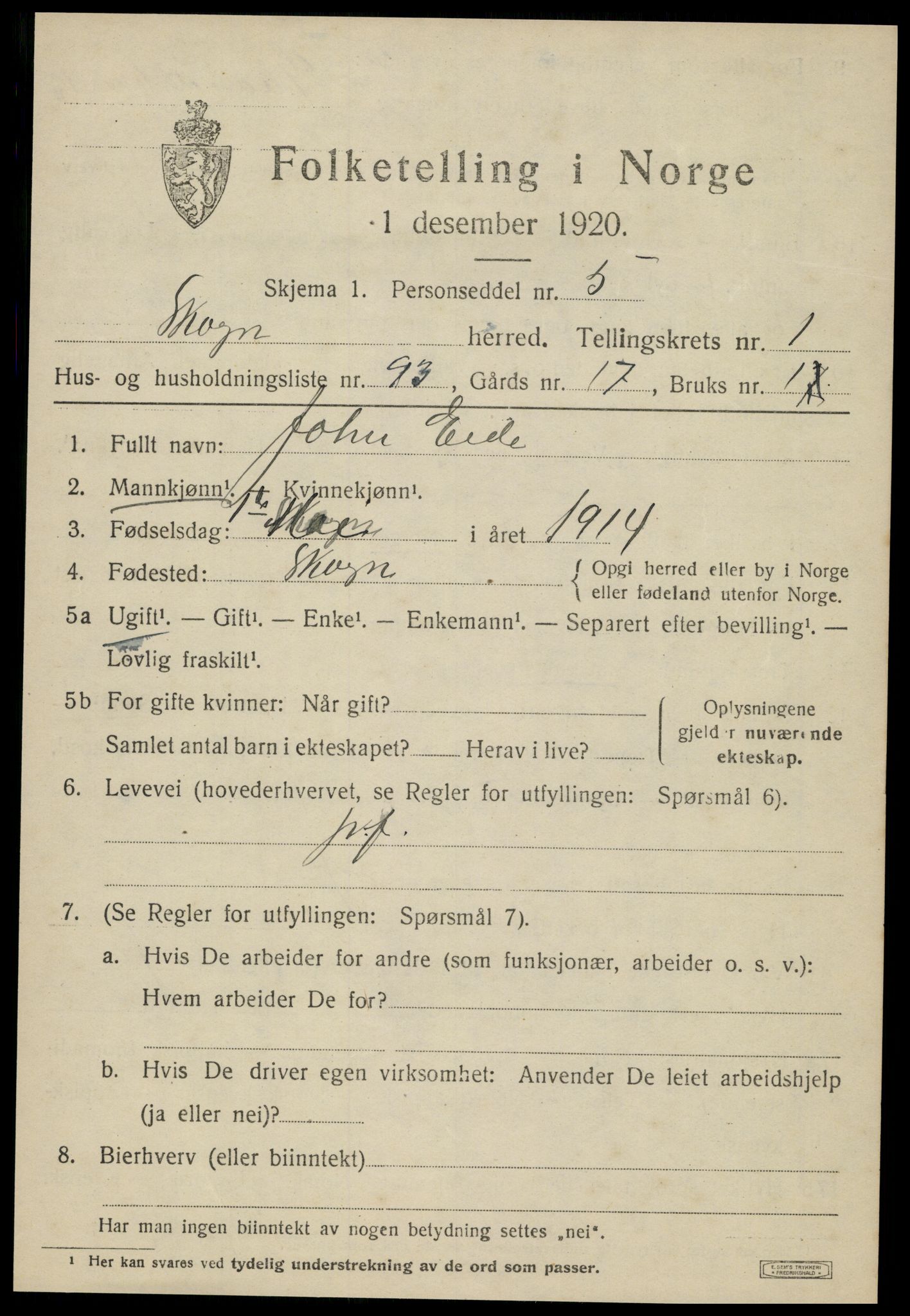 SAT, Folketelling 1920 for 1719 Skogn herred, 1920, s. 2565