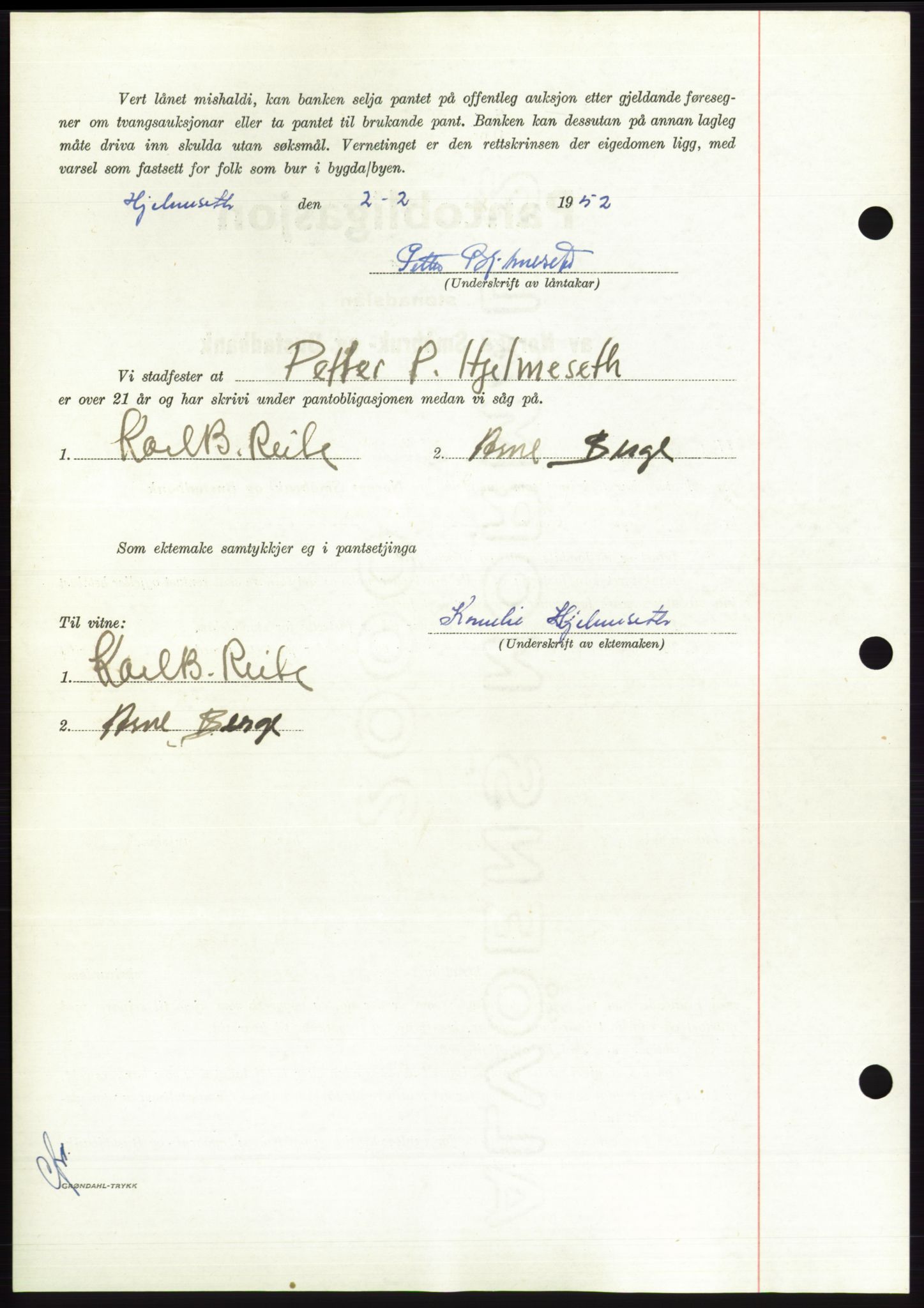Søre Sunnmøre sorenskriveri, AV/SAT-A-4122/1/2/2C/L0121: Pantebok nr. 9B, 1951-1952, Dagboknr: 407/1952