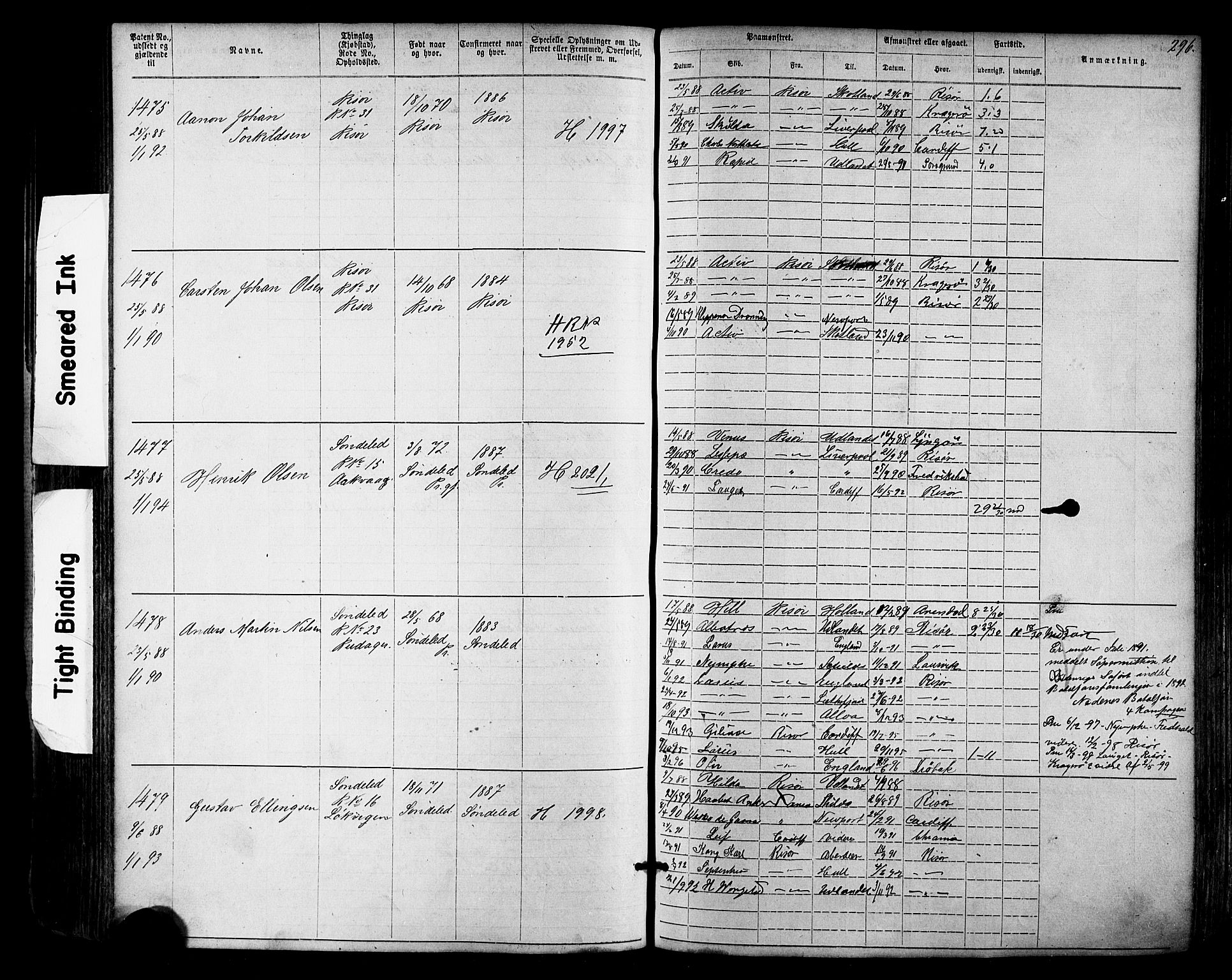 Risør mønstringskrets, AV/SAK-2031-0010/F/Fa/L0003: Annotasjonsrulle nr 1-1913 med register, T-7, 1863-1899, s. 234