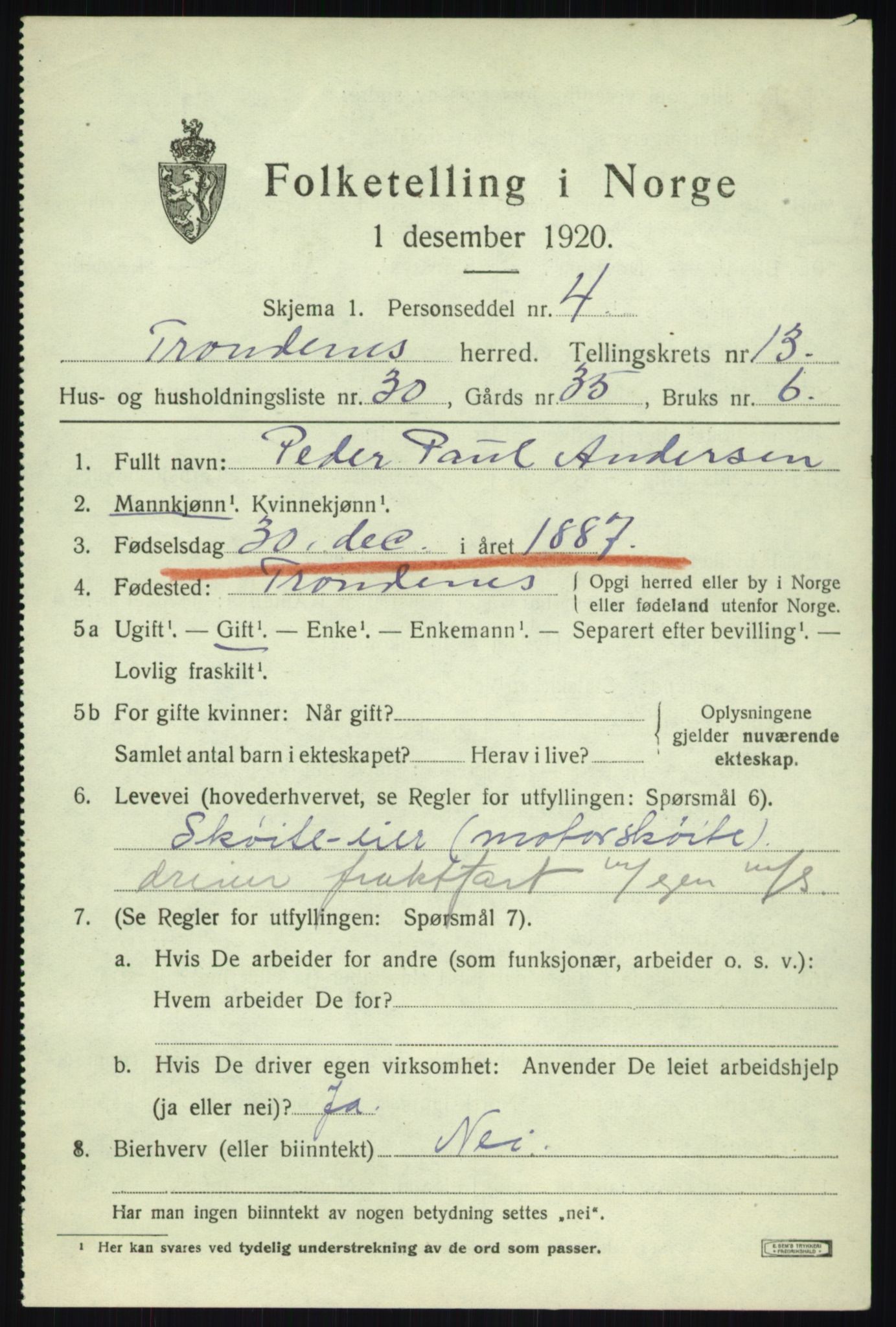 SATØ, Folketelling 1920 for 1914 Trondenes herred, 1920, s. 9725