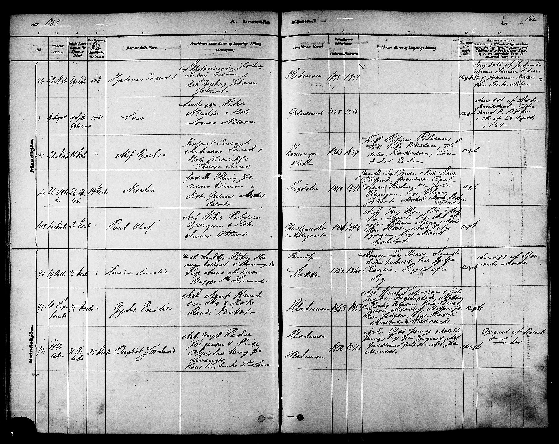Ministerialprotokoller, klokkerbøker og fødselsregistre - Sør-Trøndelag, SAT/A-1456/606/L0294: Ministerialbok nr. 606A09, 1878-1886, s. 162