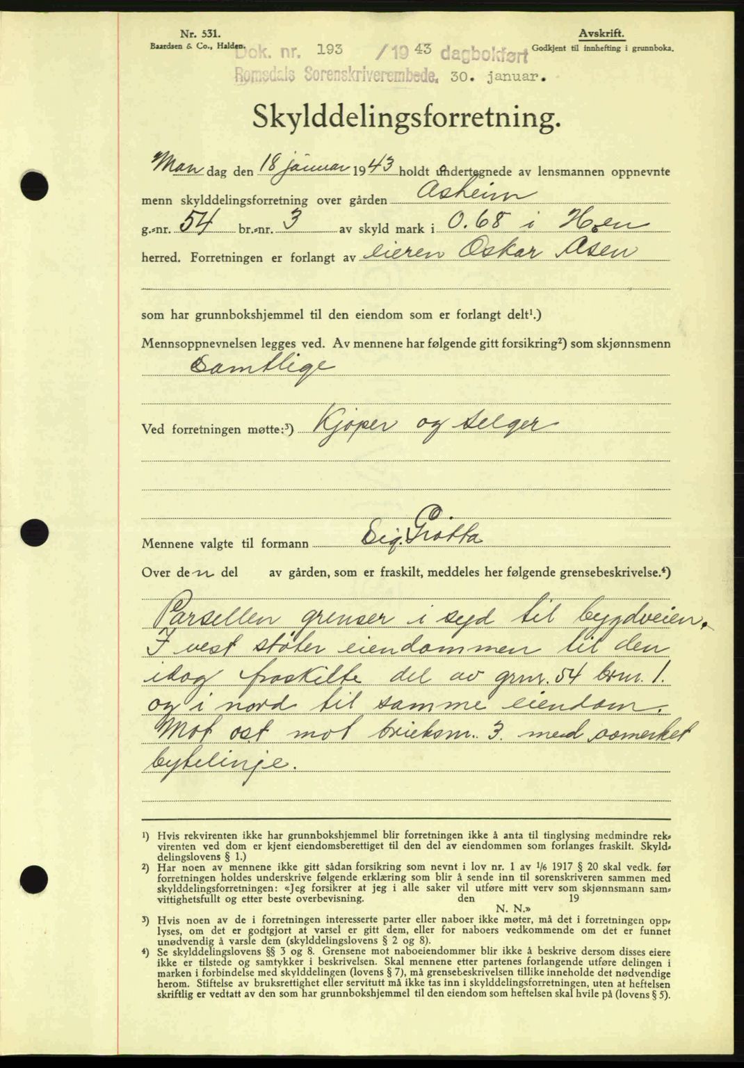 Romsdal sorenskriveri, SAT/A-4149/1/2/2C: Pantebok nr. A13, 1942-1943, Dagboknr: 193/1943
