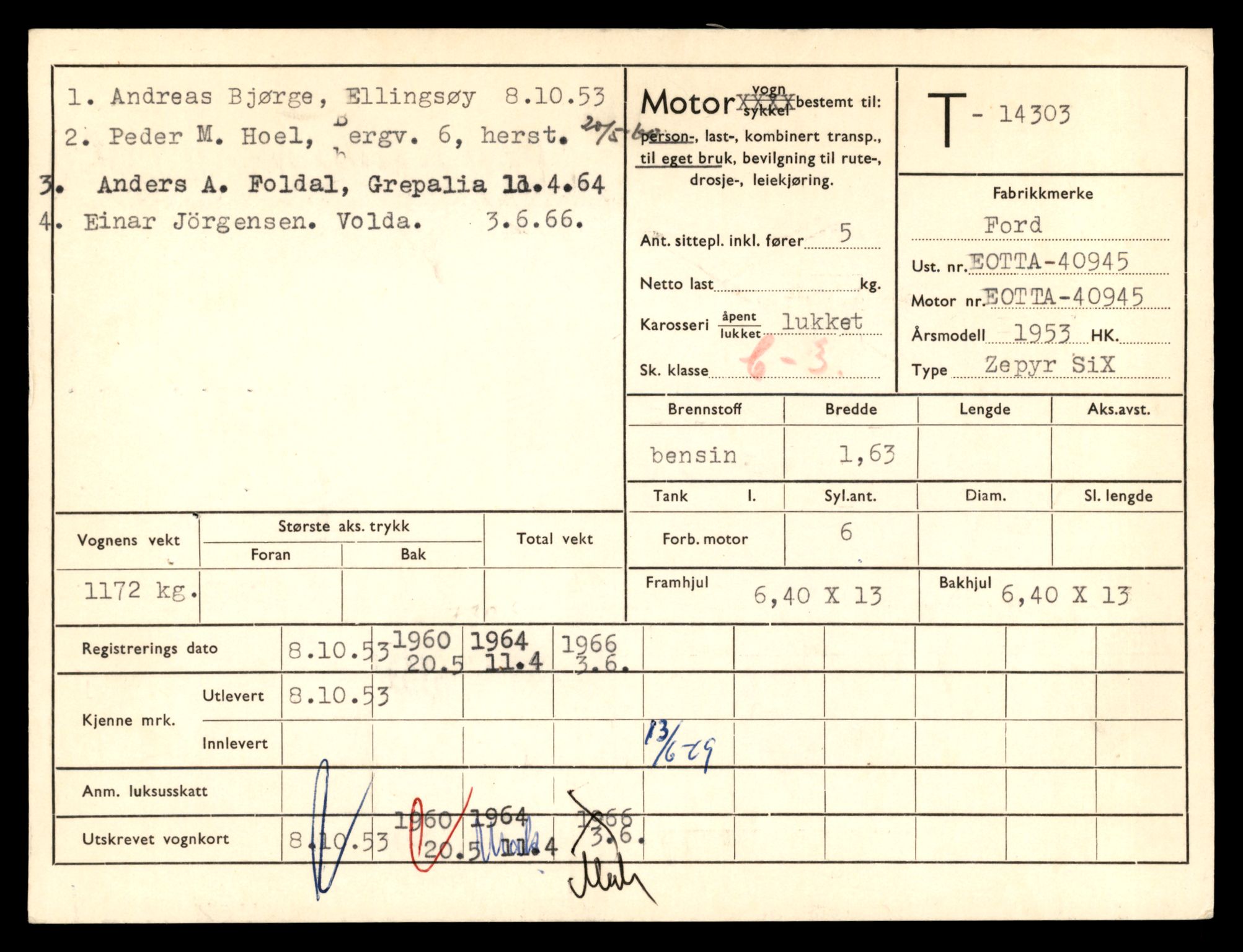 Møre og Romsdal vegkontor - Ålesund trafikkstasjon, AV/SAT-A-4099/F/Fe/L0044: Registreringskort for kjøretøy T 14205 - T 14319, 1927-1998, s. 2829
