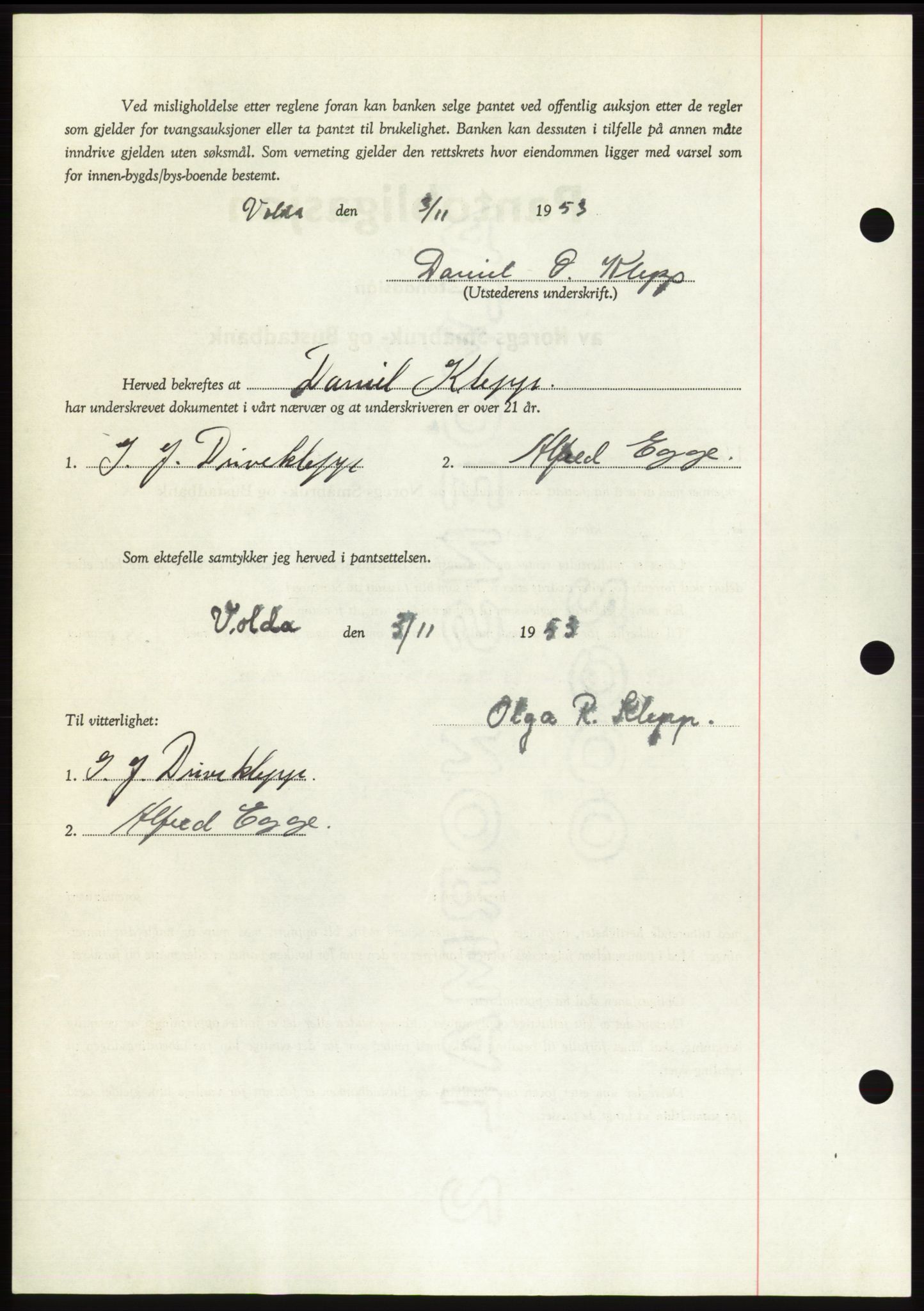 Søre Sunnmøre sorenskriveri, AV/SAT-A-4122/1/2/2C/L0124: Pantebok nr. 12B, 1953-1954, Dagboknr: 2839/1953