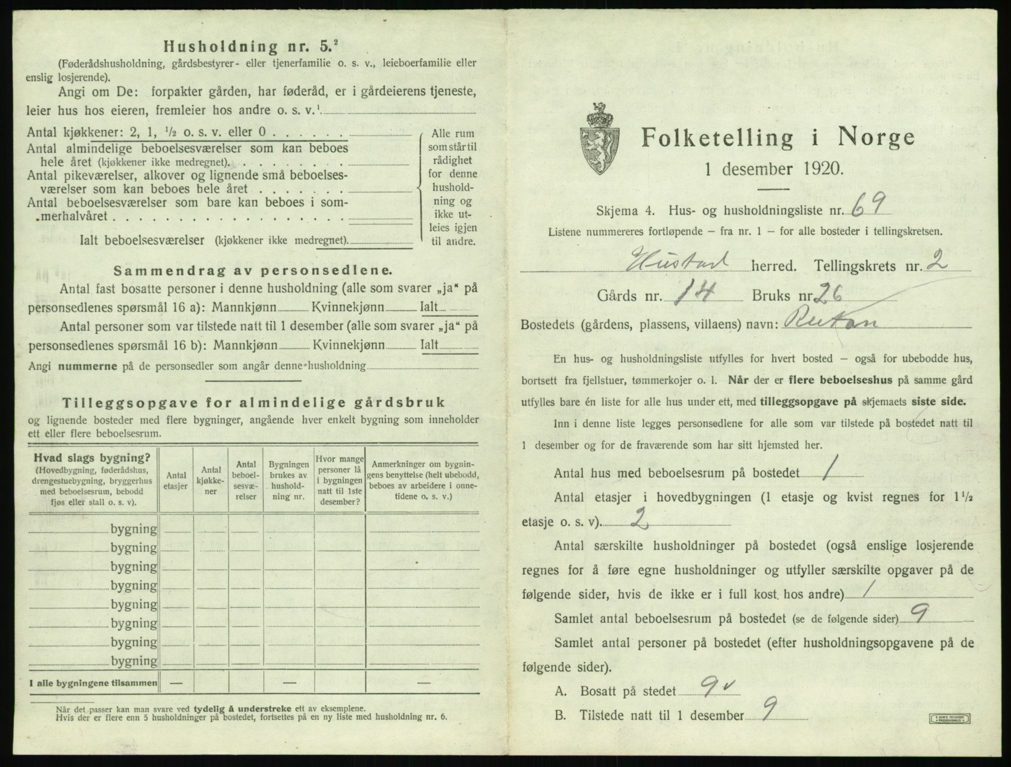 SAT, Folketelling 1920 for 1550 Hustad herred, 1920, s. 291