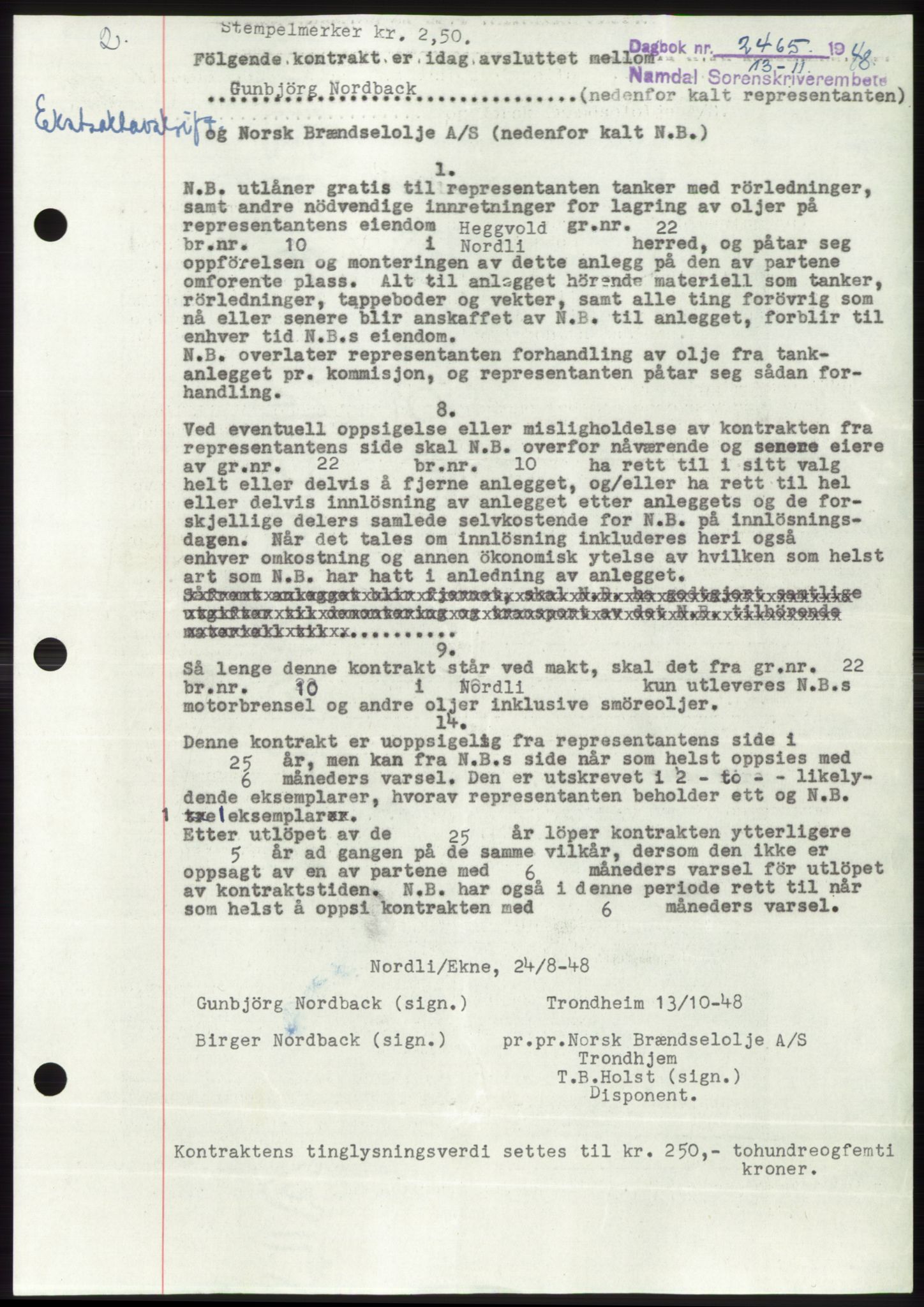 Namdal sorenskriveri, SAT/A-4133/1/2/2C: Pantebok nr. -, 1948-1948, Dagboknr: 2465/1948