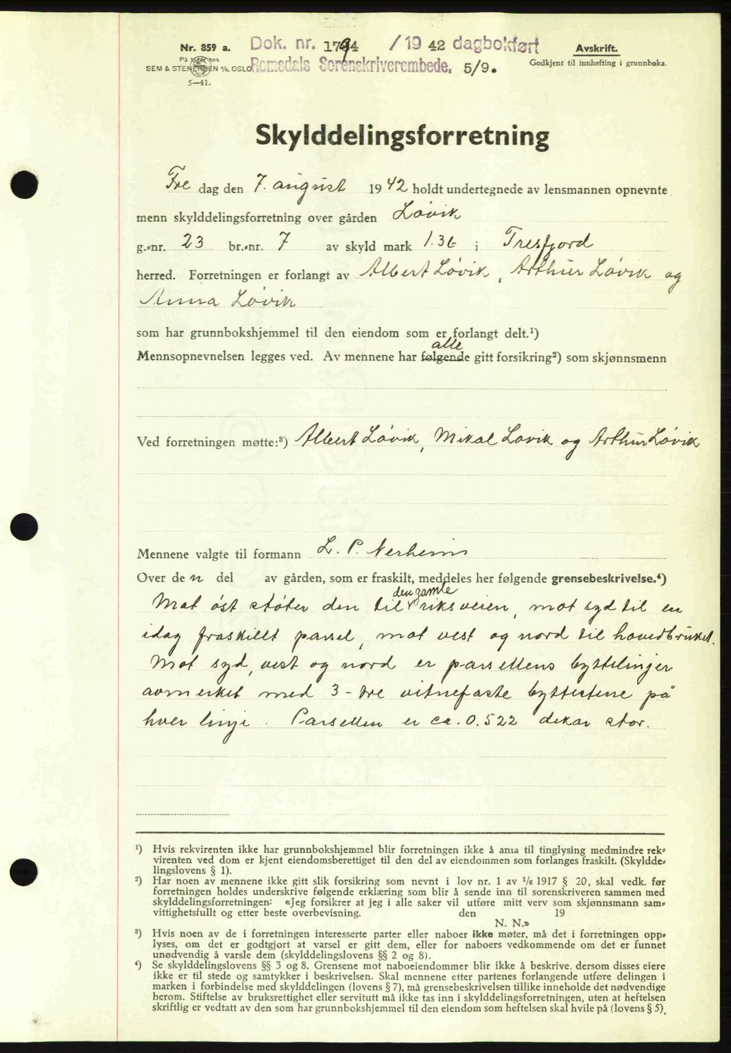 Romsdal sorenskriveri, AV/SAT-A-4149/1/2/2C: Pantebok nr. A12, 1942-1942, Dagboknr: 1794/1942