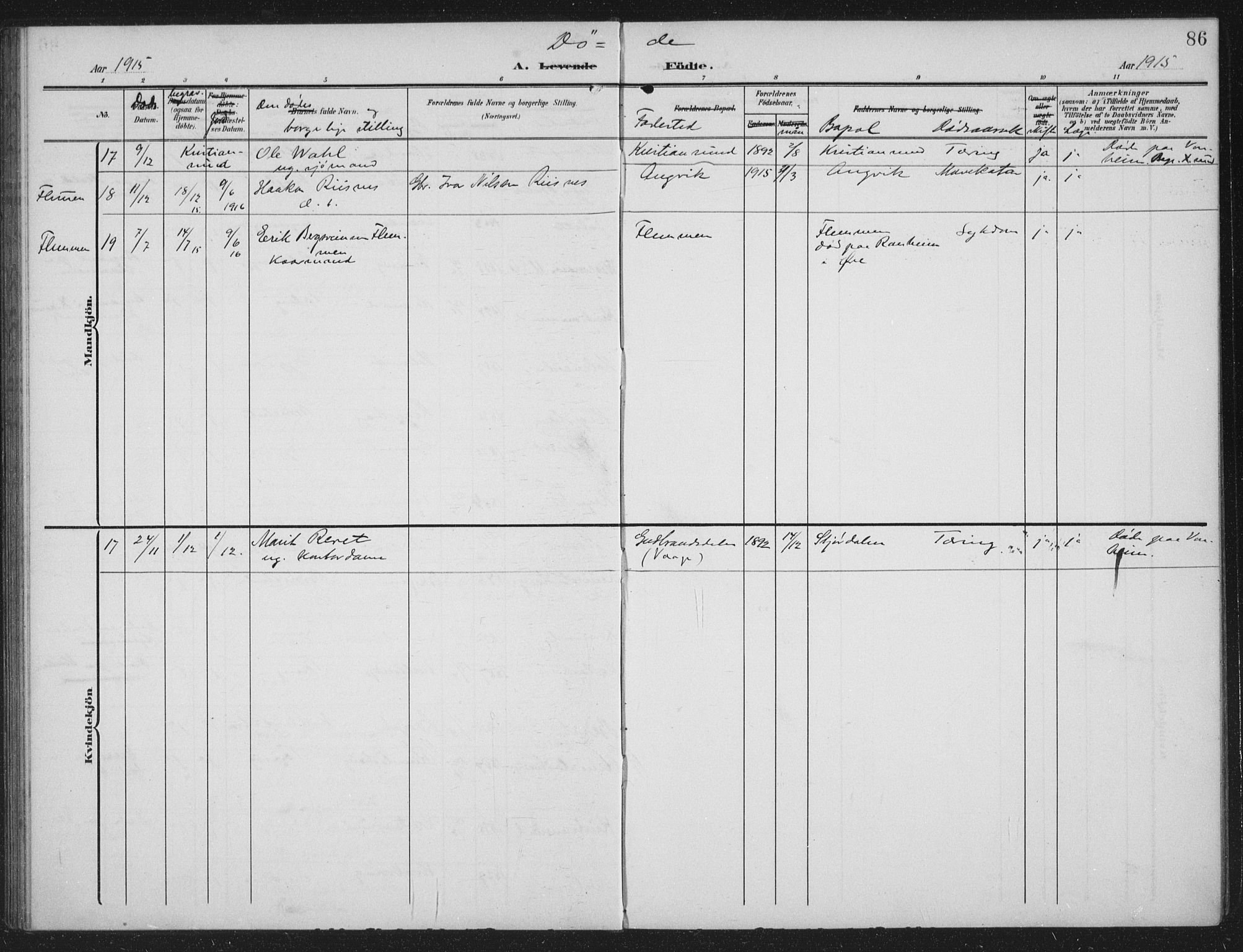 Ministerialprotokoller, klokkerbøker og fødselsregistre - Møre og Romsdal, AV/SAT-A-1454/586/L0989: Ministerialbok nr. 586A15, 1906-1915, s. 86