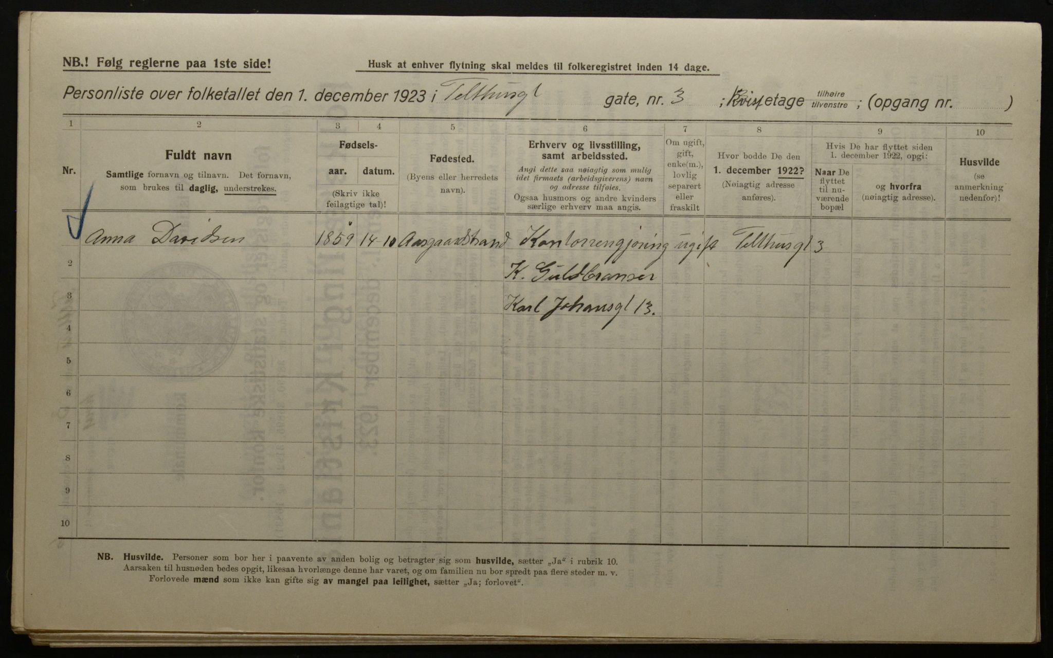 OBA, Kommunal folketelling 1.12.1923 for Kristiania, 1923, s. 118814