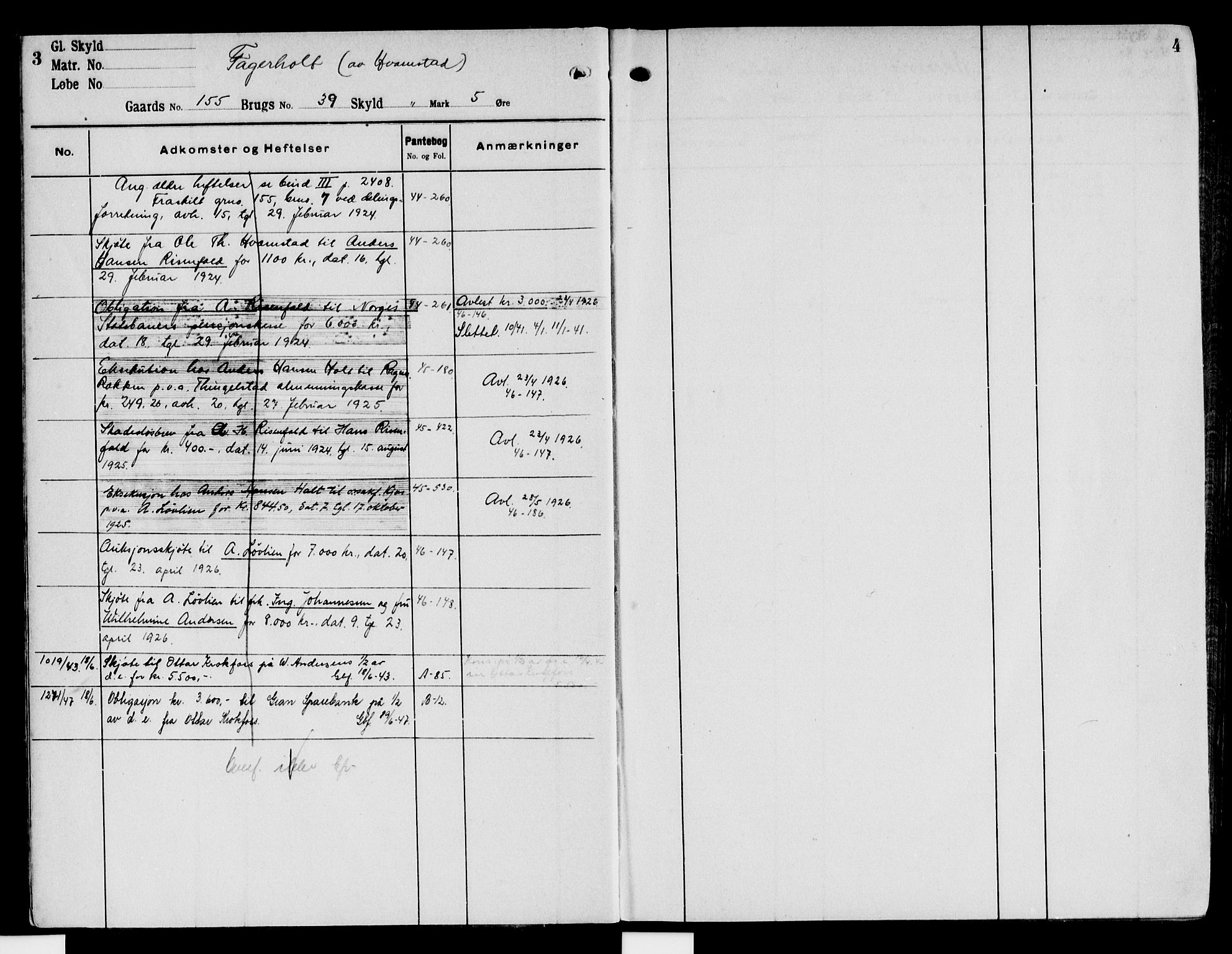 Hadeland og Land tingrett, SAH/TING-010/H/Ha/Hac/L0012: Panteregister nr. 3.12, 1924-1950, s. 3-4