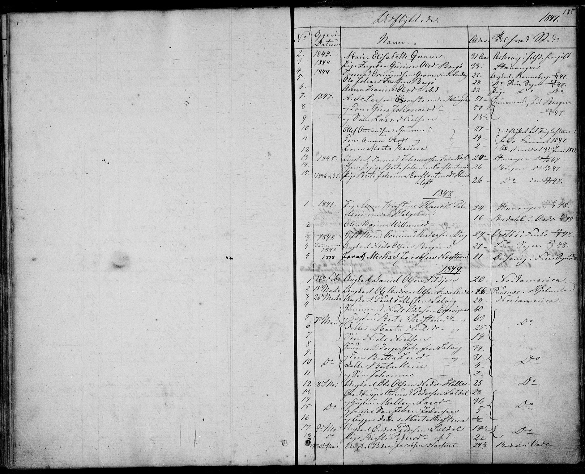 Nedstrand sokneprestkontor, SAST/A-101841/01/IV: Ministerialbok nr. A 8, 1839-1860, s. 185