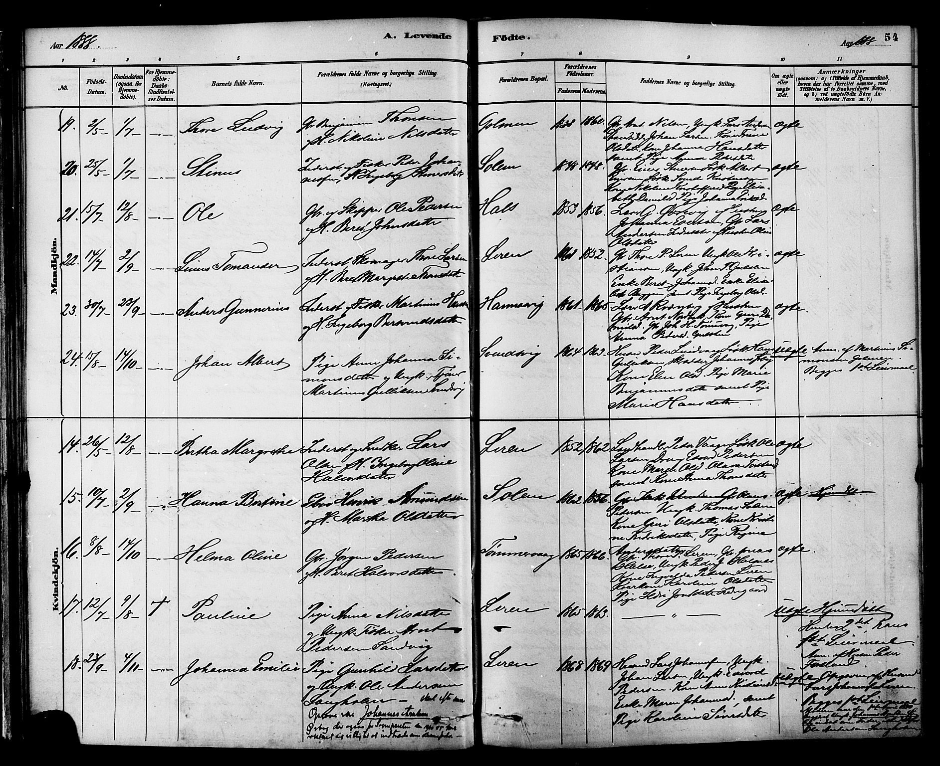 Ministerialprotokoller, klokkerbøker og fødselsregistre - Møre og Romsdal, AV/SAT-A-1454/577/L0896: Ministerialbok nr. 577A03, 1880-1898, s. 54
