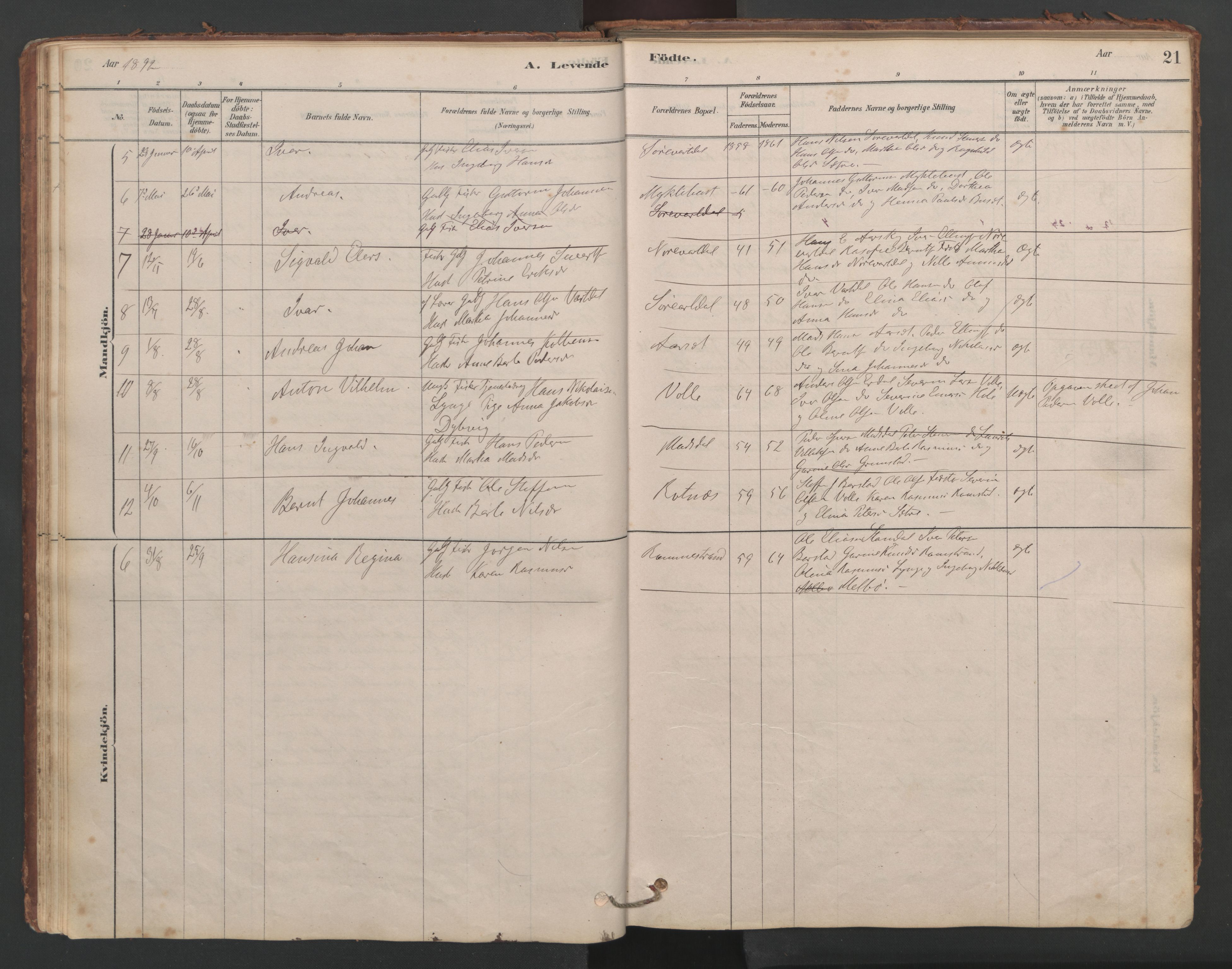 Ministerialprotokoller, klokkerbøker og fødselsregistre - Møre og Romsdal, AV/SAT-A-1454/514/L0201: Klokkerbok nr. 514C01, 1878-1919, s. 21