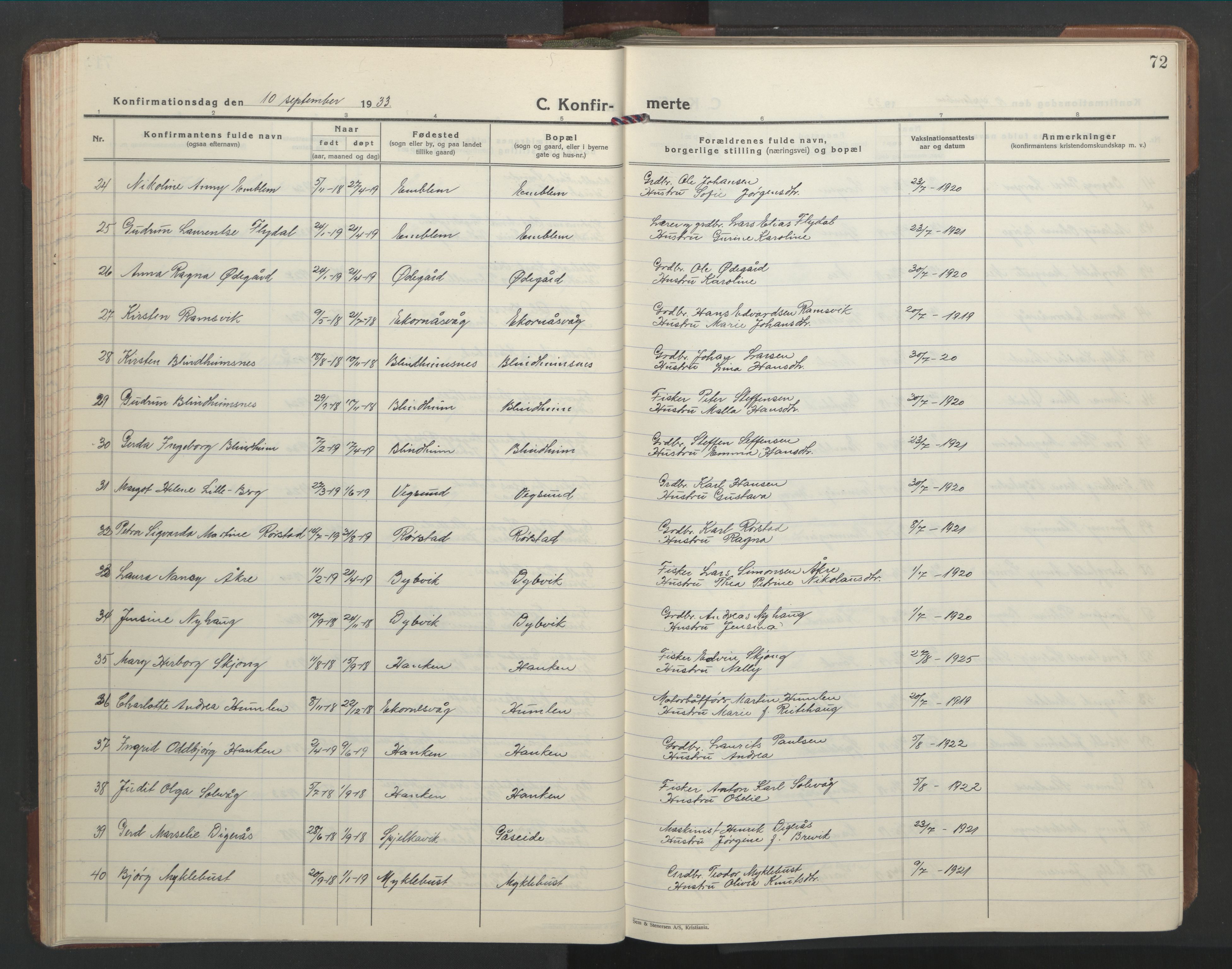 Ministerialprotokoller, klokkerbøker og fødselsregistre - Møre og Romsdal, AV/SAT-A-1454/528/L0435: Klokkerbok nr. 528C16, 1923-1957, s. 72